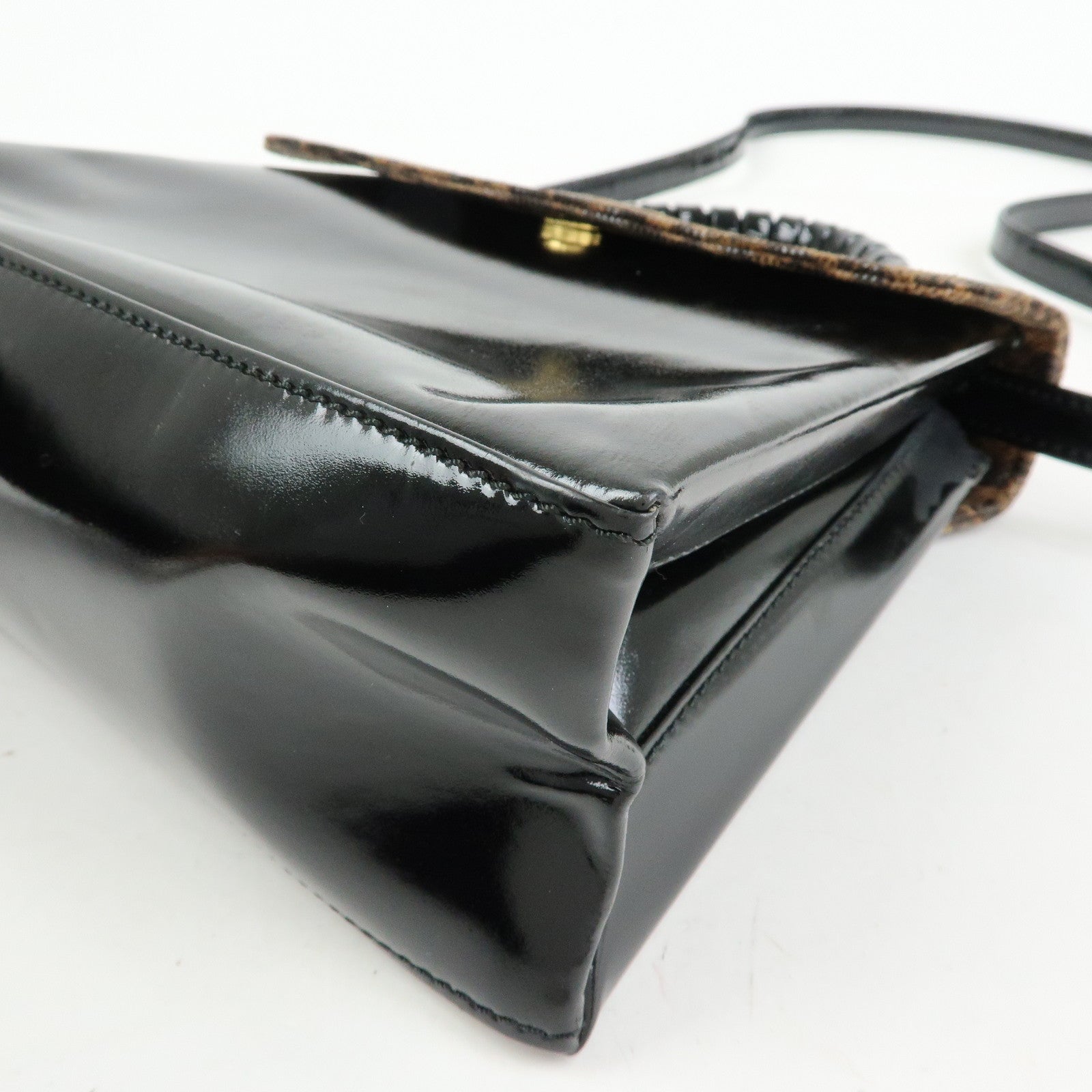 LOEWE Velazquez Patent Leather 2Way Hand Shoulder Bag Leopard Black