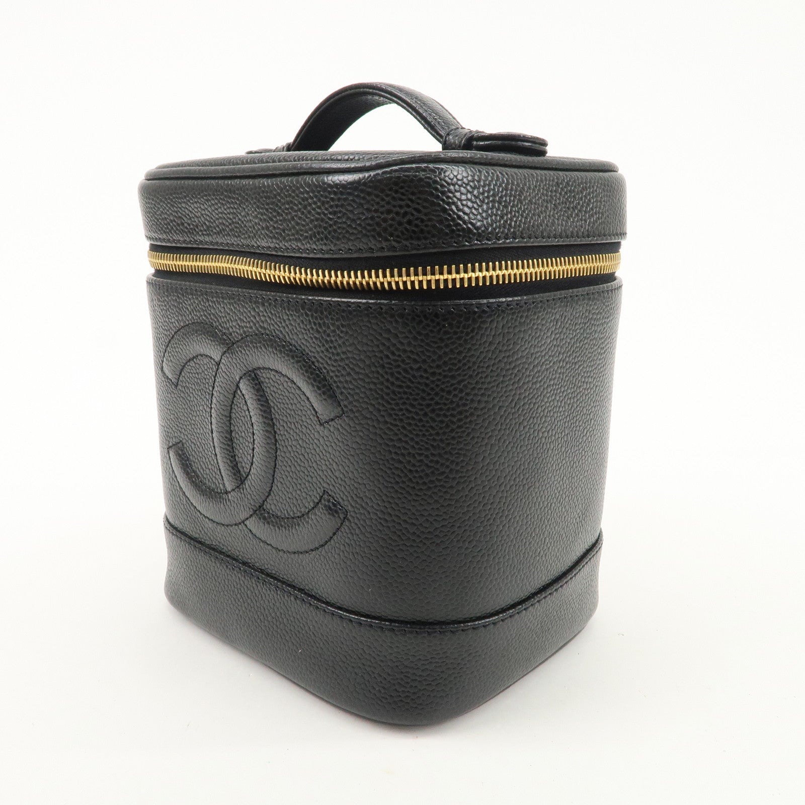 CHANEL Caviar Skin Vanity Bag Hand Bag Cosmetic Pouch Black A01998 Used