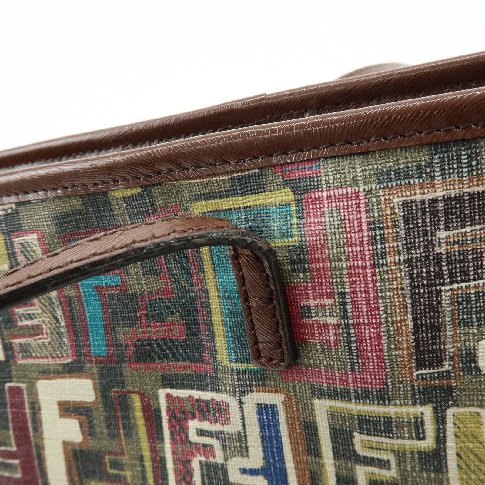 FENDI Zucca PVC Patent Leather Tote Bag Brown Multicolor 8BH185