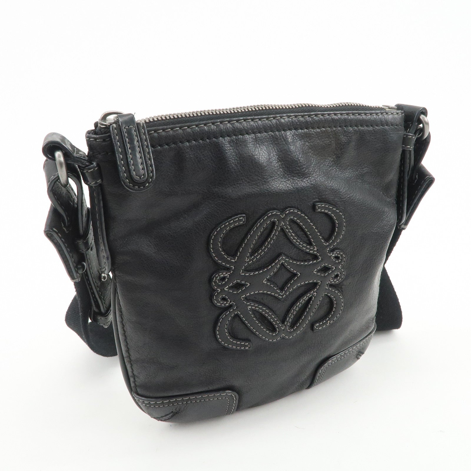 LOEWE Anagram Leather Canvas Shoulder Bag Crossbody Black