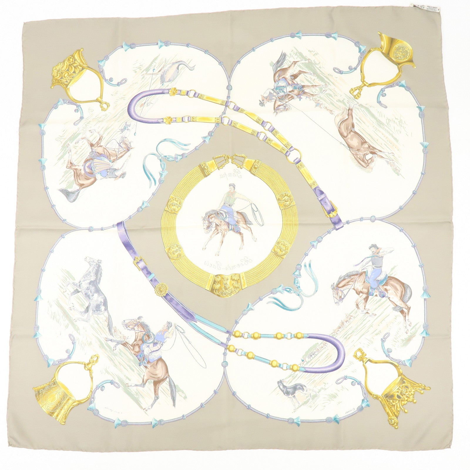 HERMES Carre 90 Set of 2 Silk 100% Scarf Bordeaux Beige