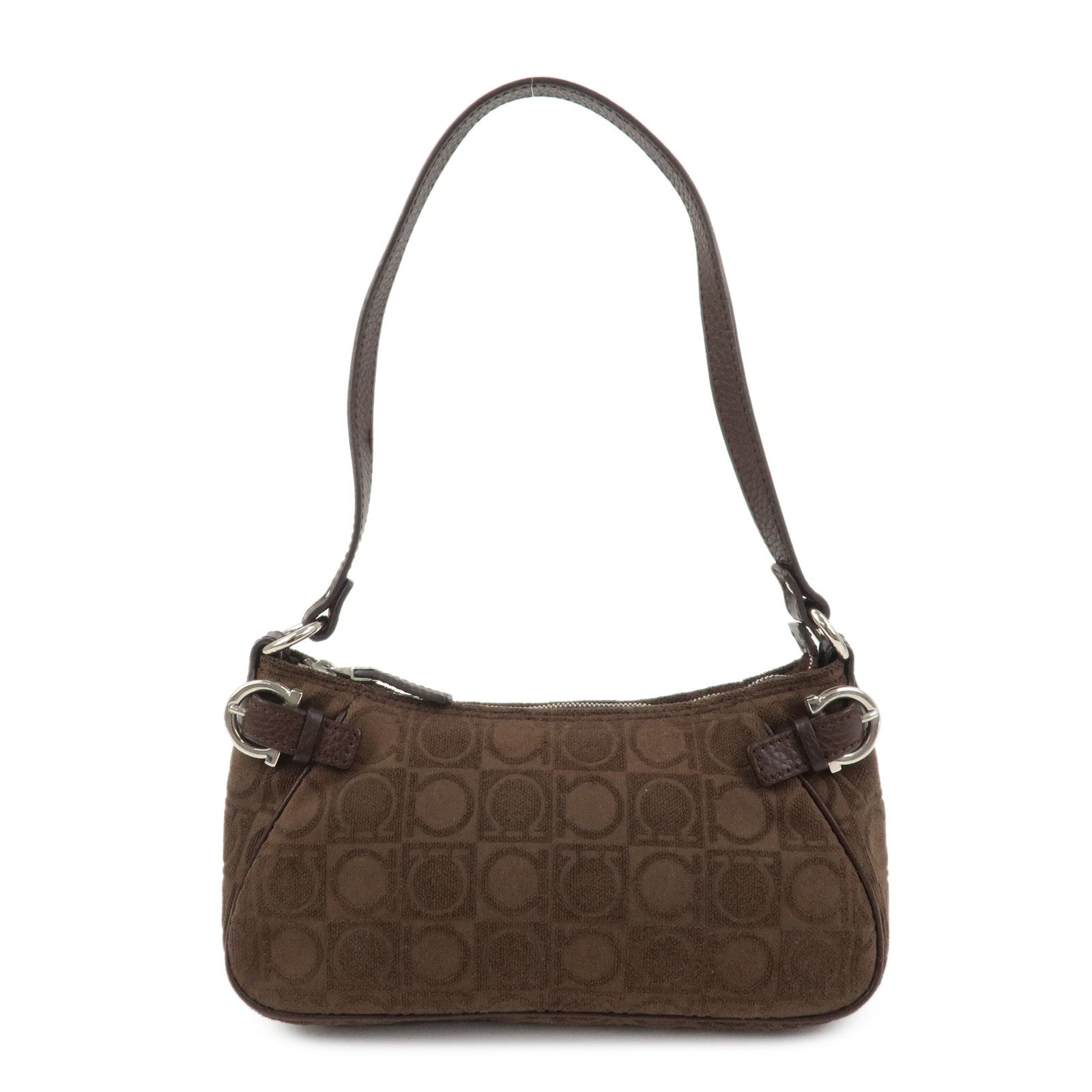 Ferragamo Gancini Polyester Leather Shoulder Bag Hand Bag Brown