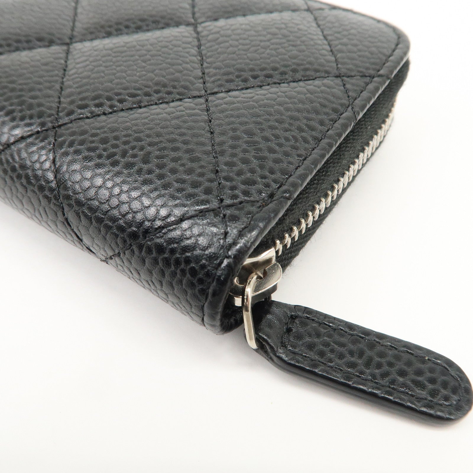 CHANEL Matelasse Caviarskin Coin Case Black Silver Hardware