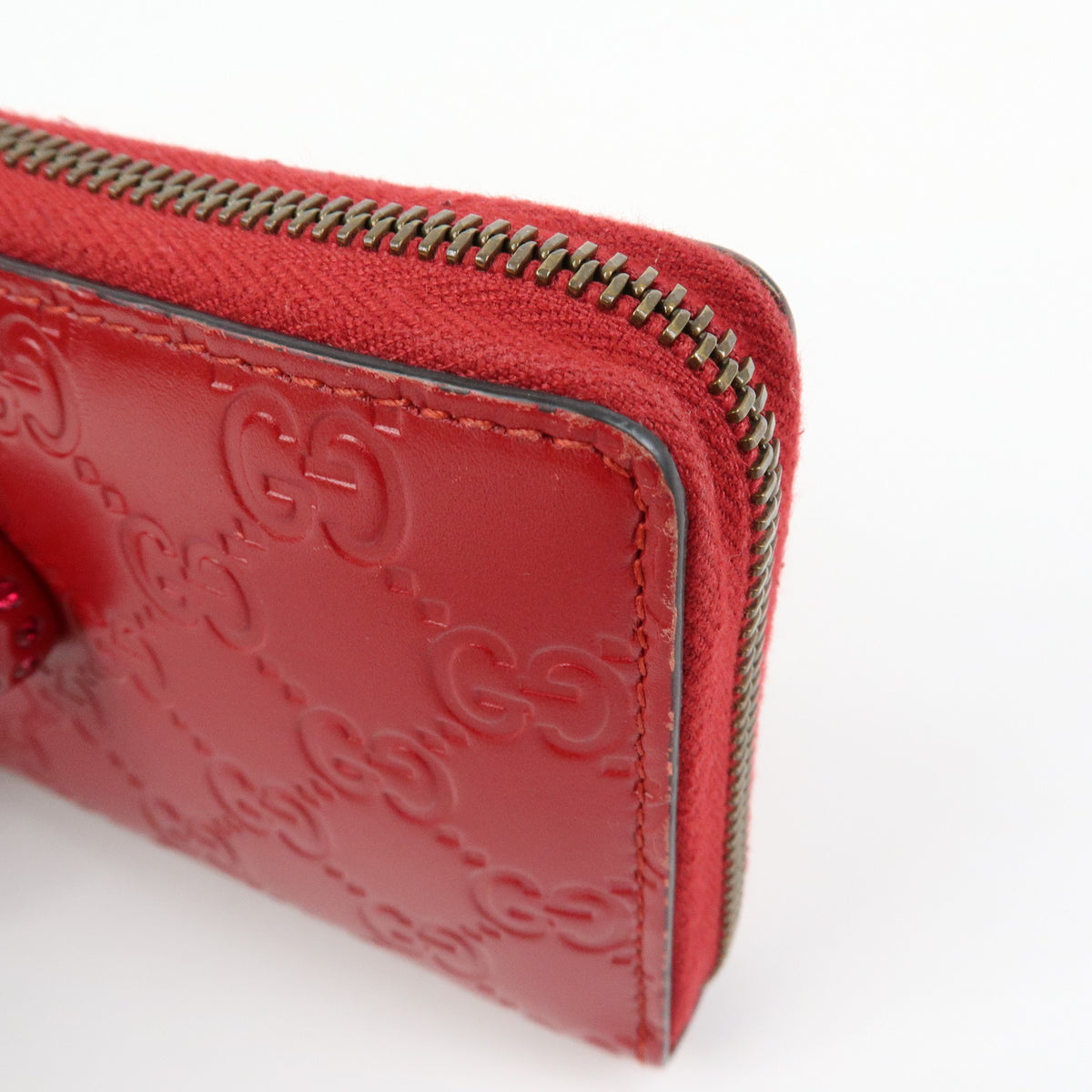 GUCCI Guccissima Leather Cherry Round Zippy Long Wallet Red 476049