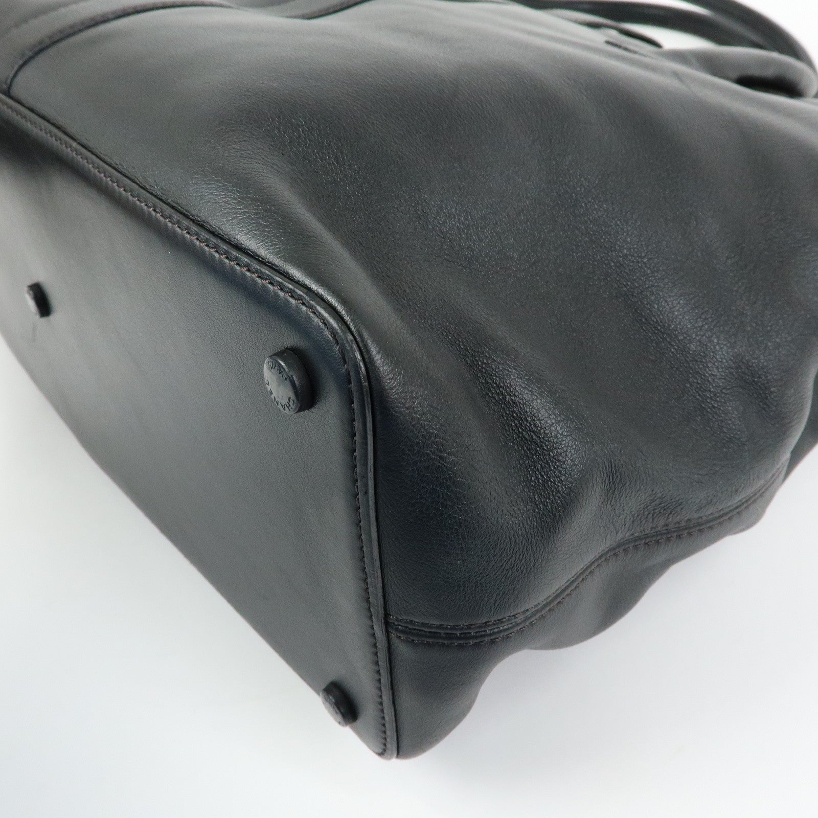 CHANEL COCO Mark Calf Leather Boston Bag Hand Bag Black