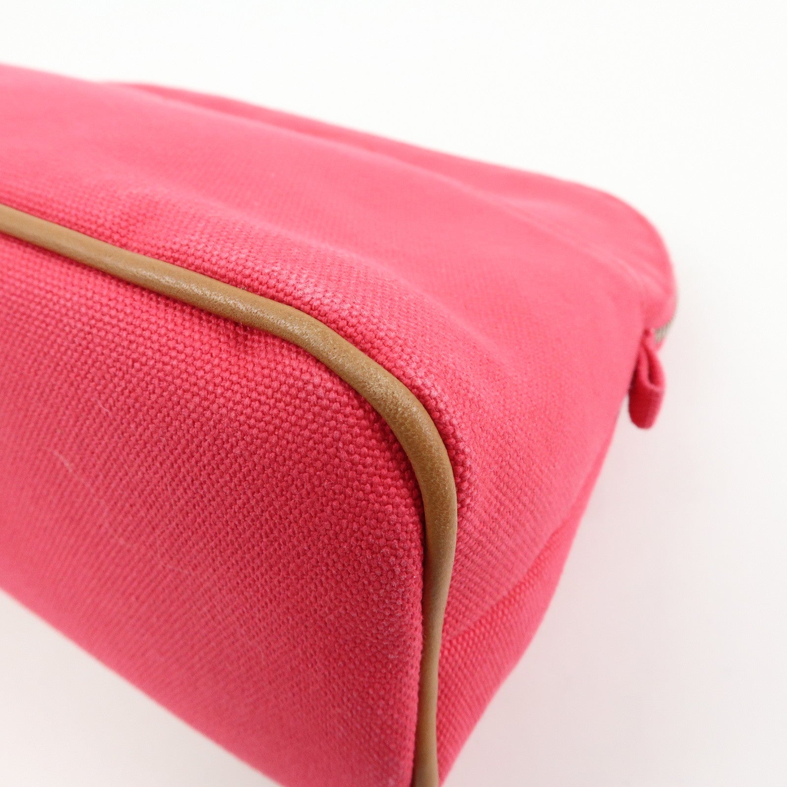HERMES Bolide MM Cotton Leather Pouch Cosmetic Case Pink Orange