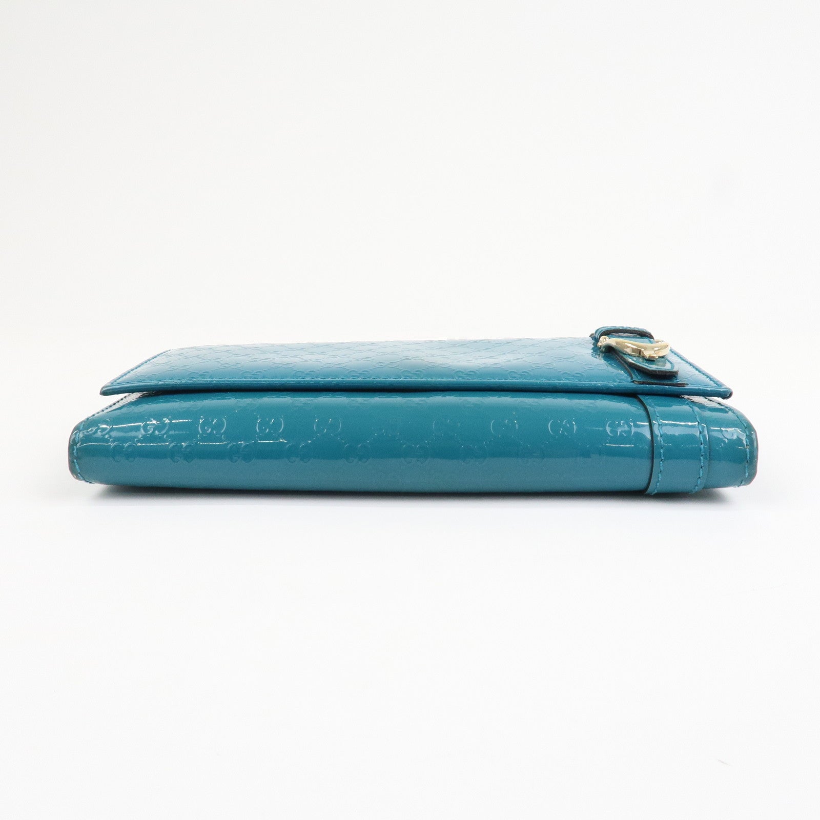 GUCCI Patent Leather Flap Long Wallet Blue Green 309760