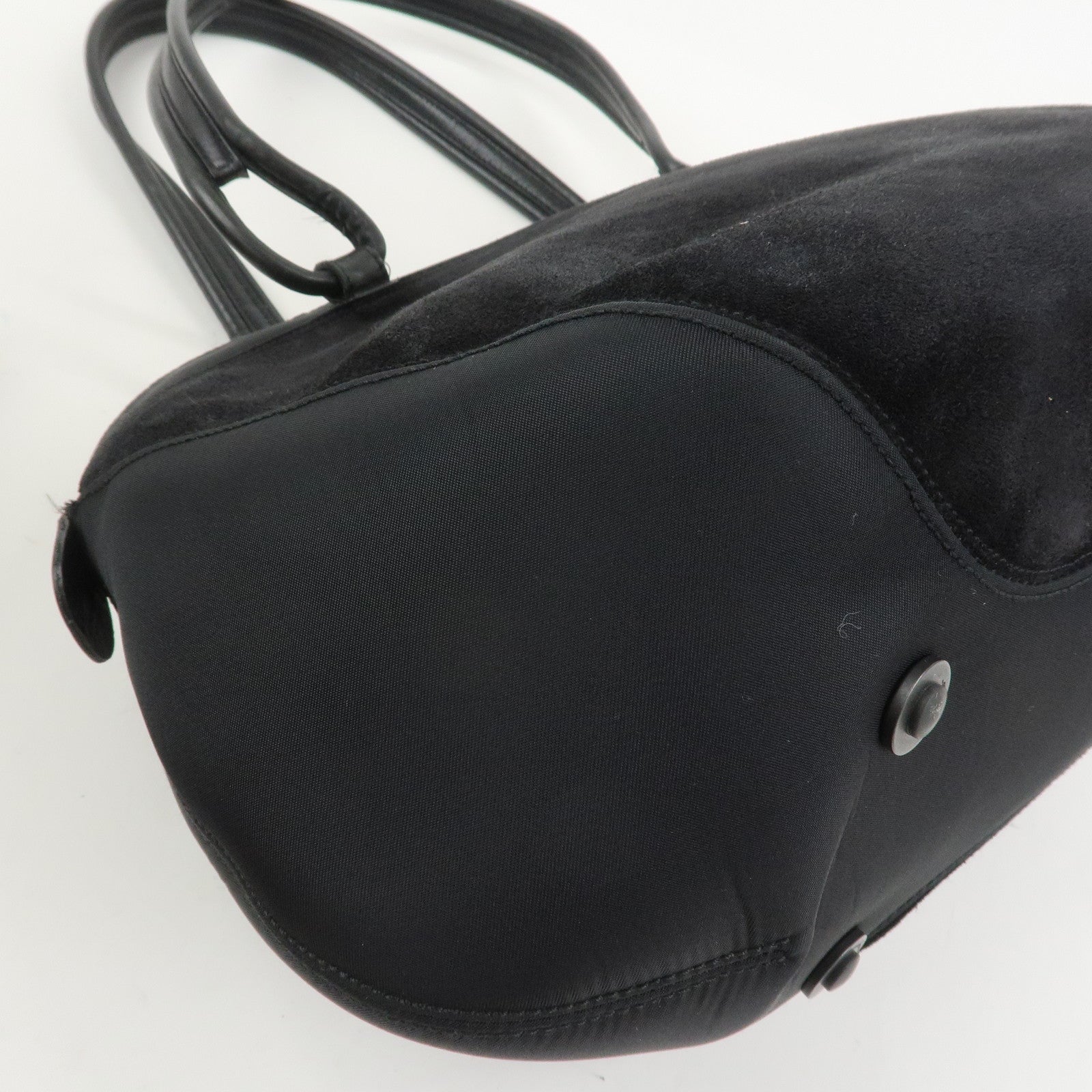 Ferragamo Gancini Suede Nylon Leather Shoulder Bag Hand Bag Black