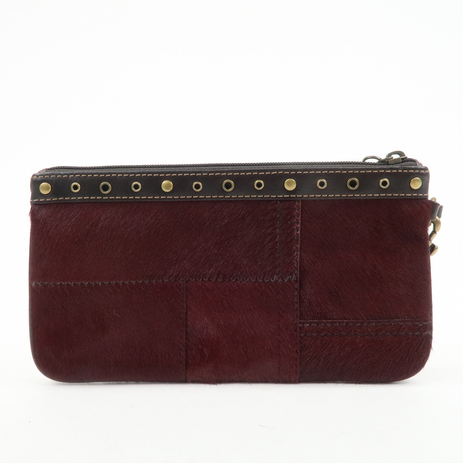 COACH Unborn Calf Leather Pouch Cosmetic Pouch Bordeaux Brown