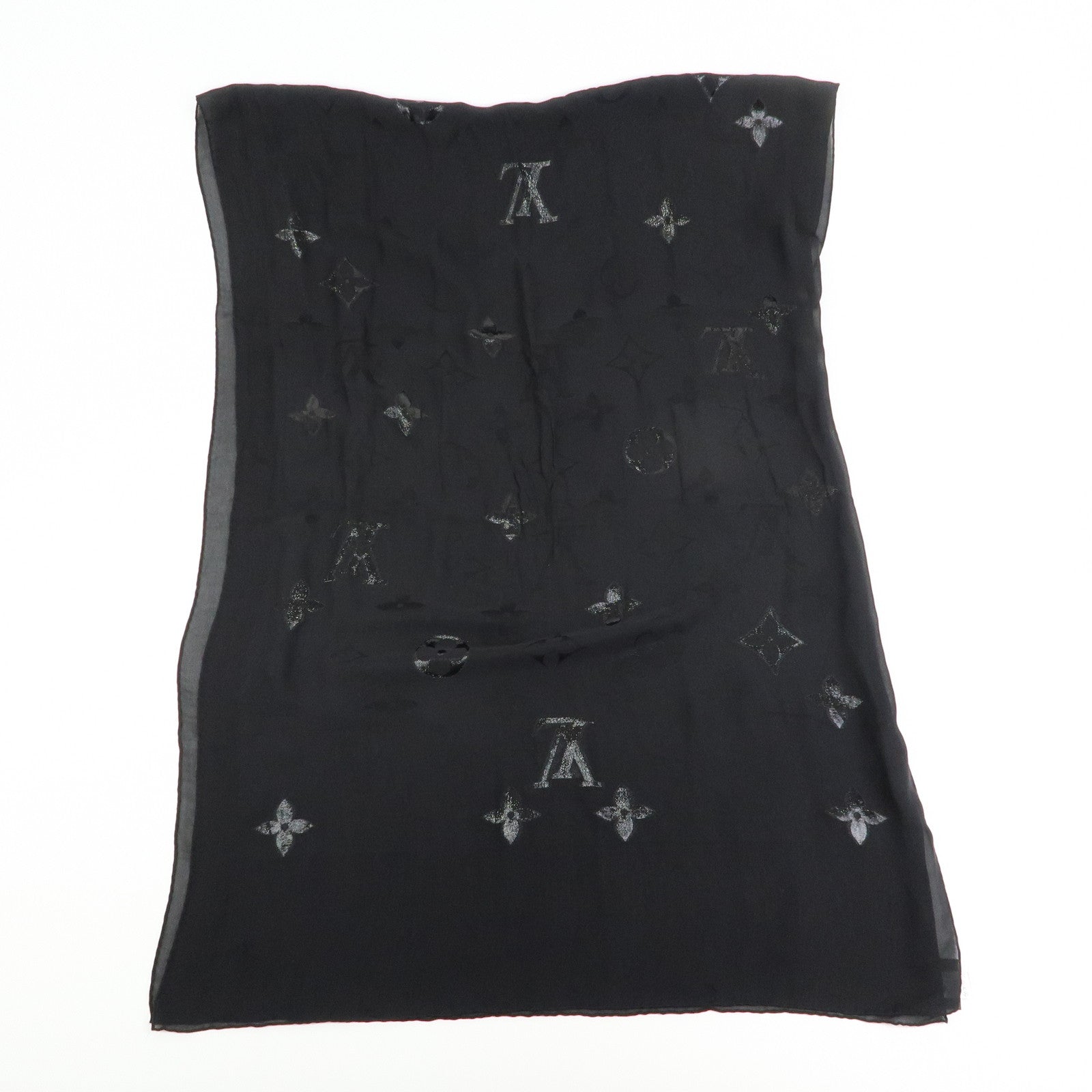 Louis Vuitton Silk Nylon Scarf Shawl Glitter Black