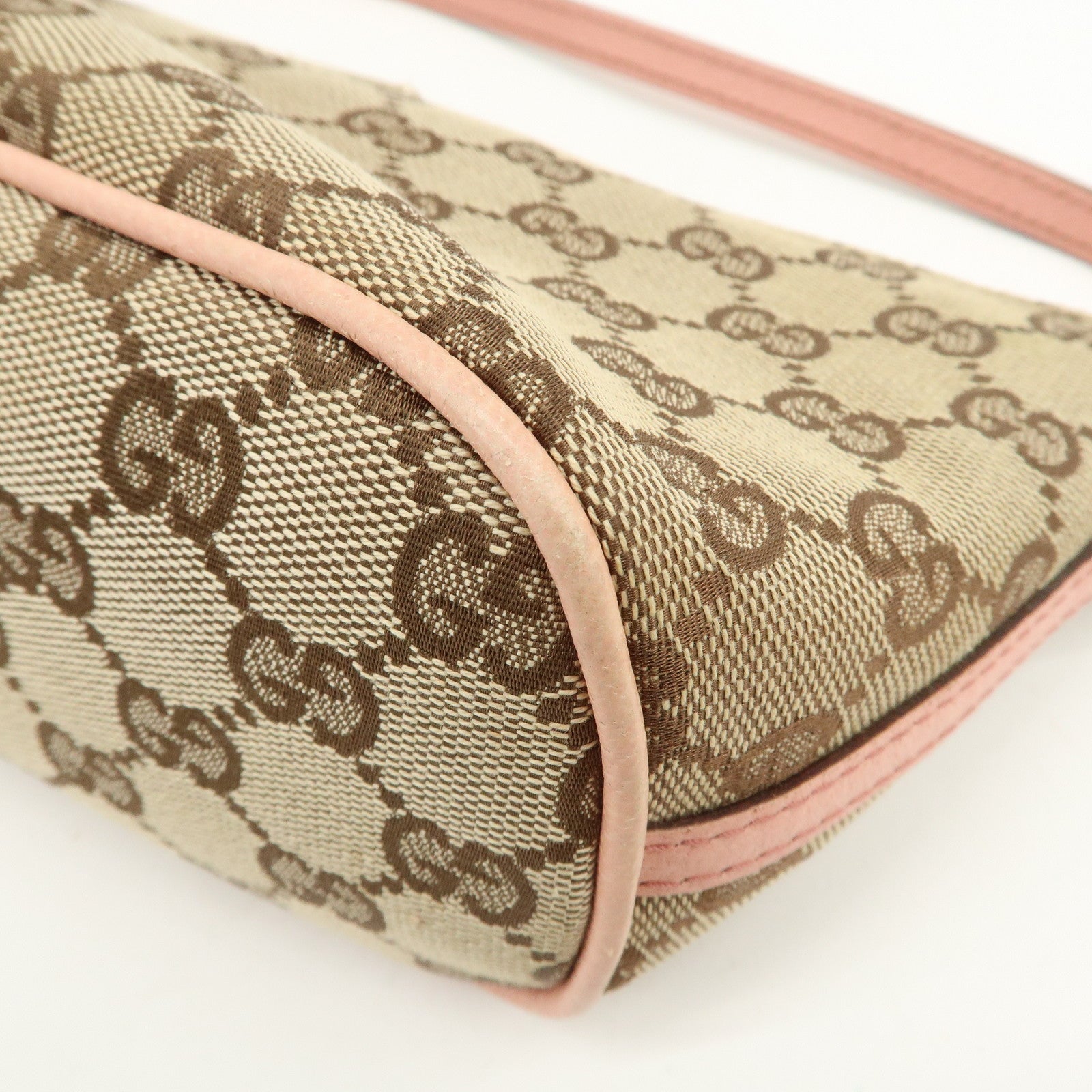 GUCCI Boat Bag GG Monogram Canvas Leather Hand Bag Brown Pink 07198
