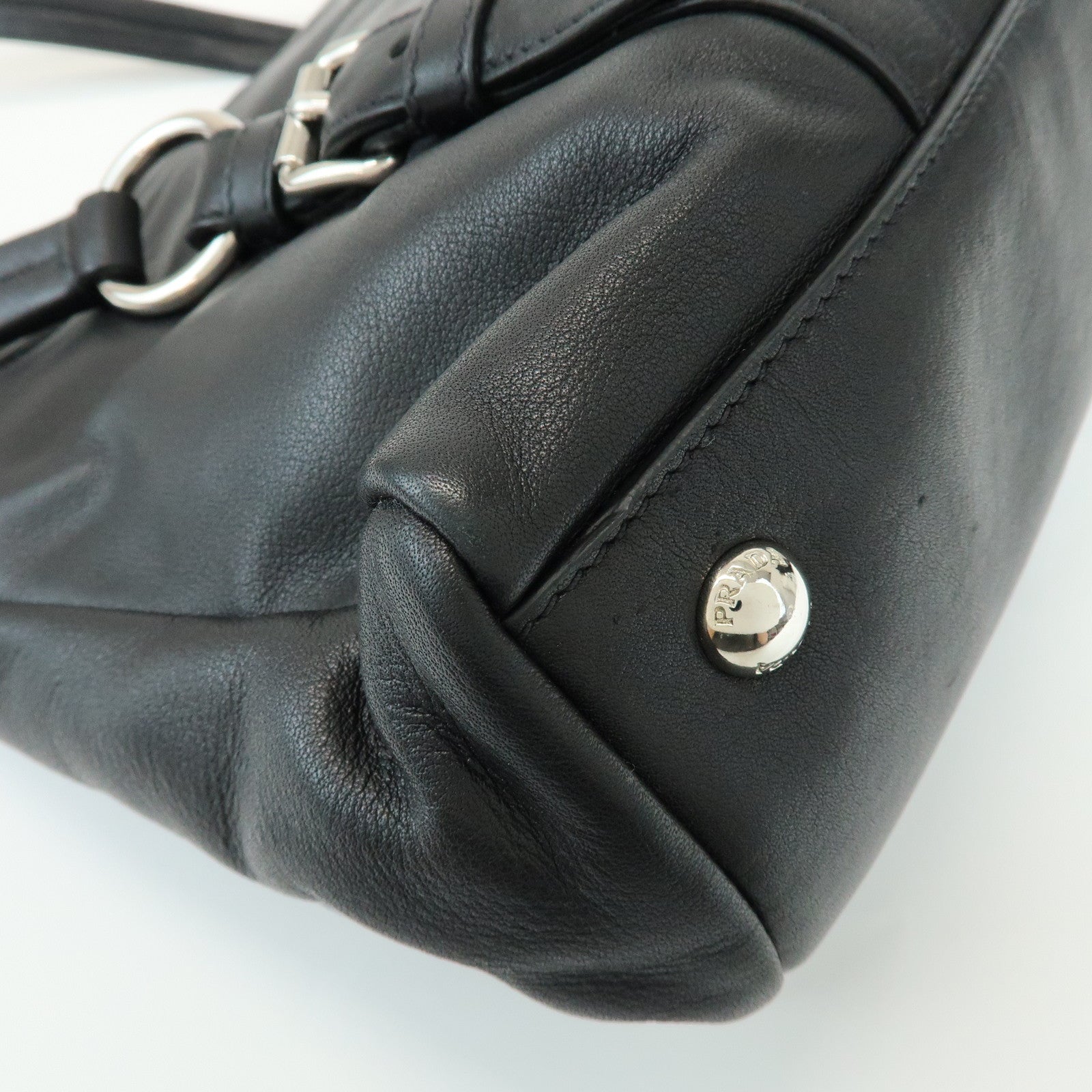 PRADA Calf Leather Shoulder Bag Black BR4479