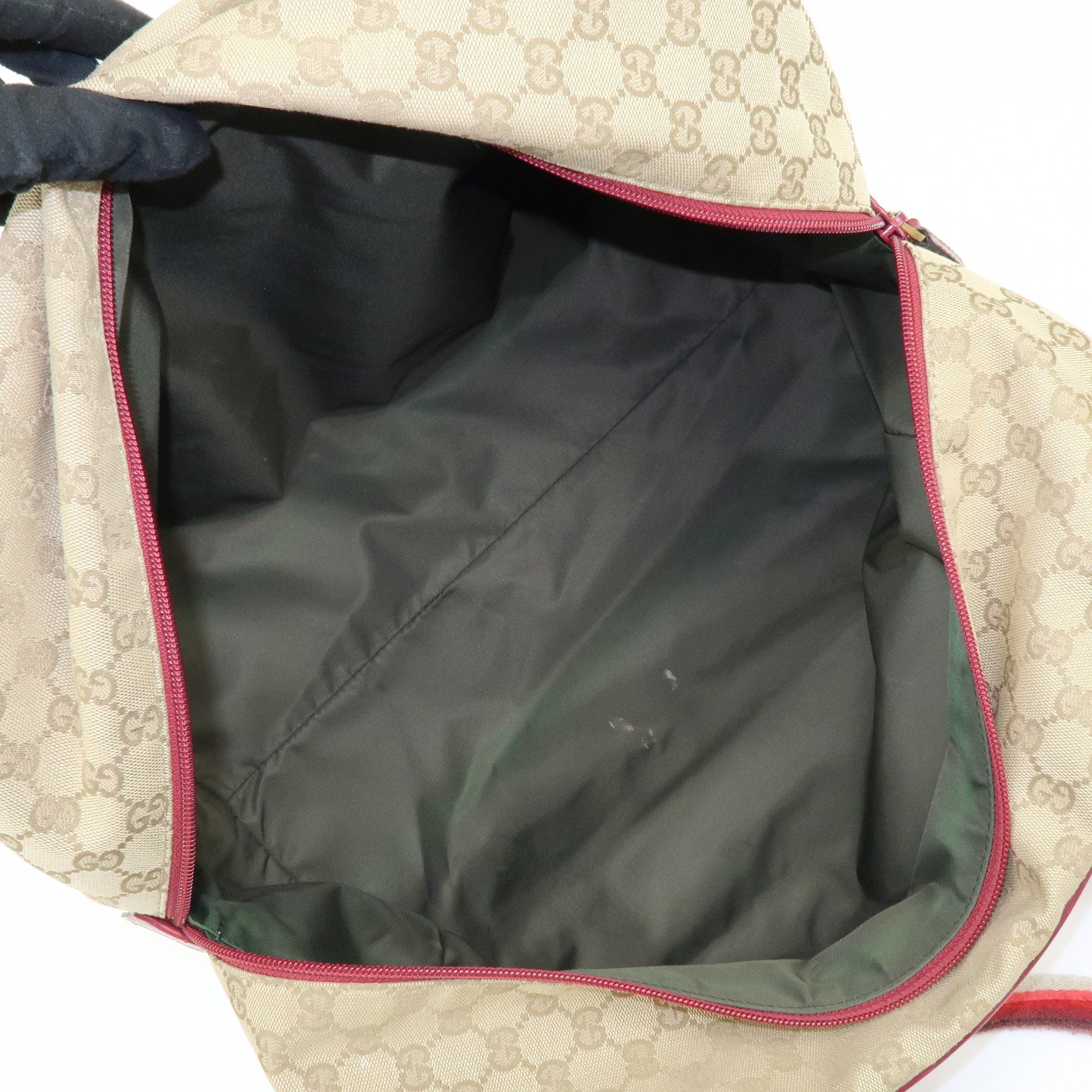 GUCCI GG Canvas Leather Boston Bag Shoulder Bag Beige Red 153240