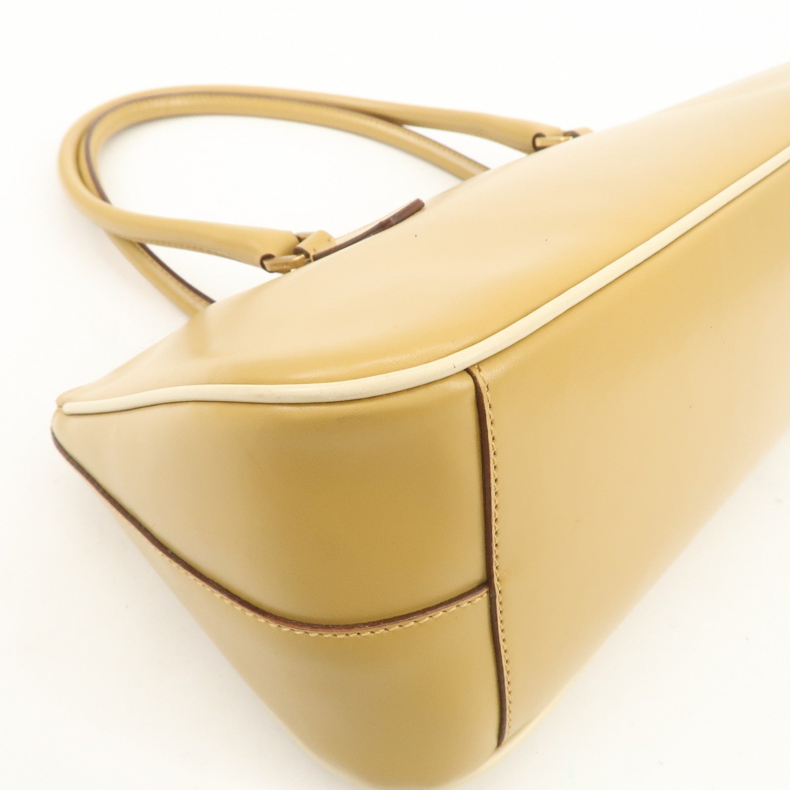 PRADA Leather Shoulder Bag Hand Bag Light Brown