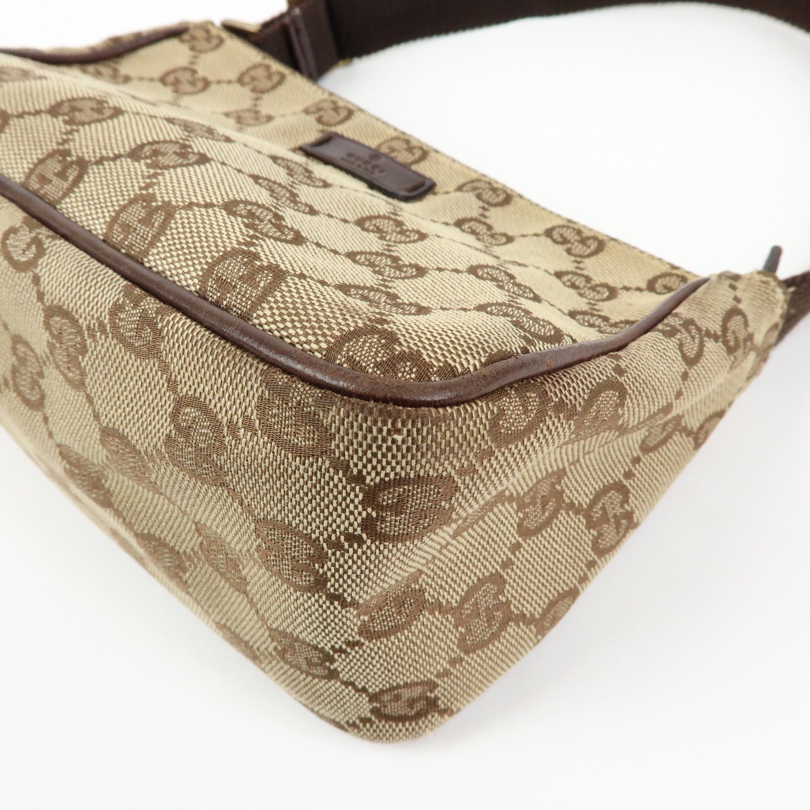 GUCCI GG Canvas Leather Mini Hand Bag Pouch Beige Brown 106644