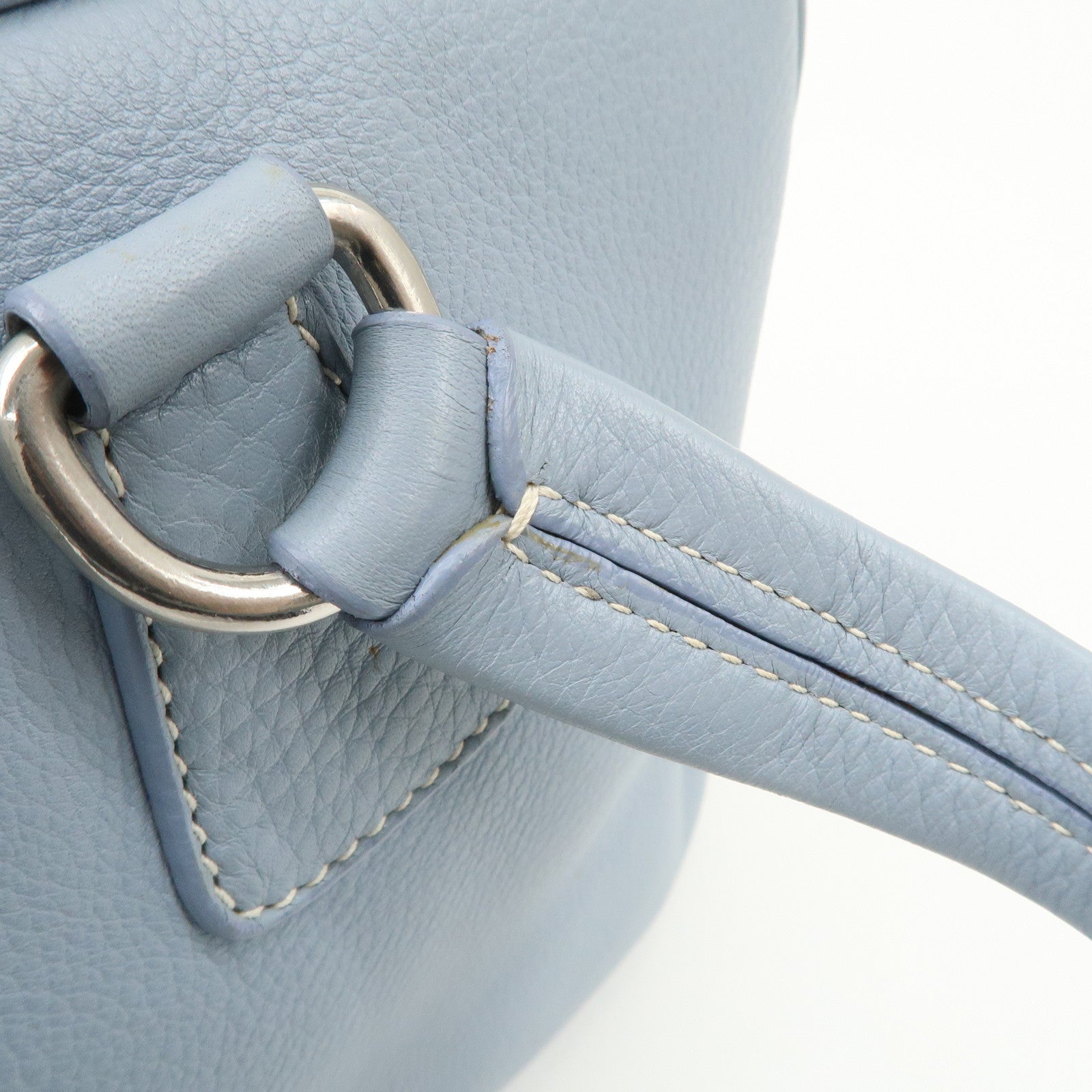 PRADA Leather Boston Bag Shoulder Bag Blue BR2246 Used