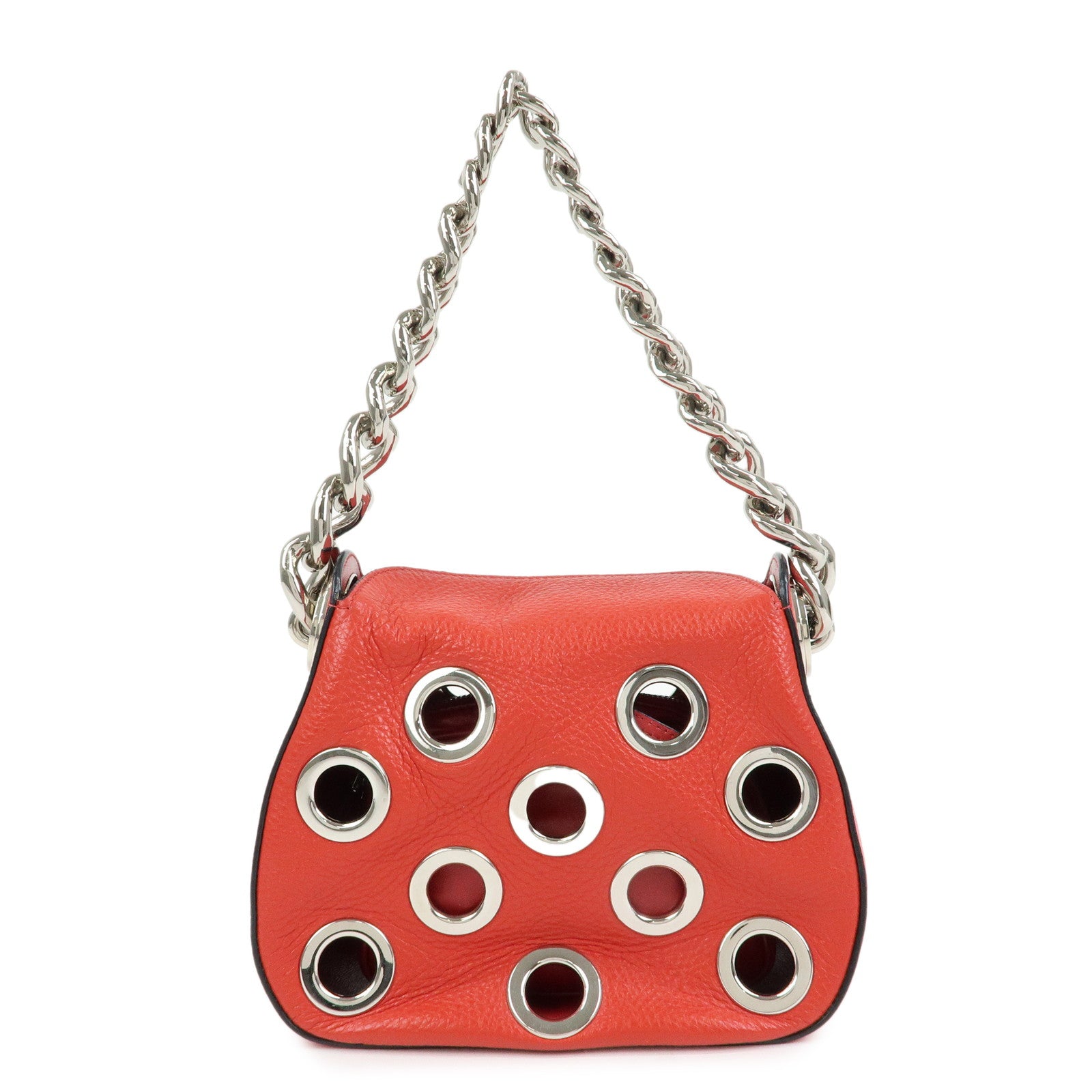 PRADA Grommet Leather Chain Shoulder Bag Hand Bag Red