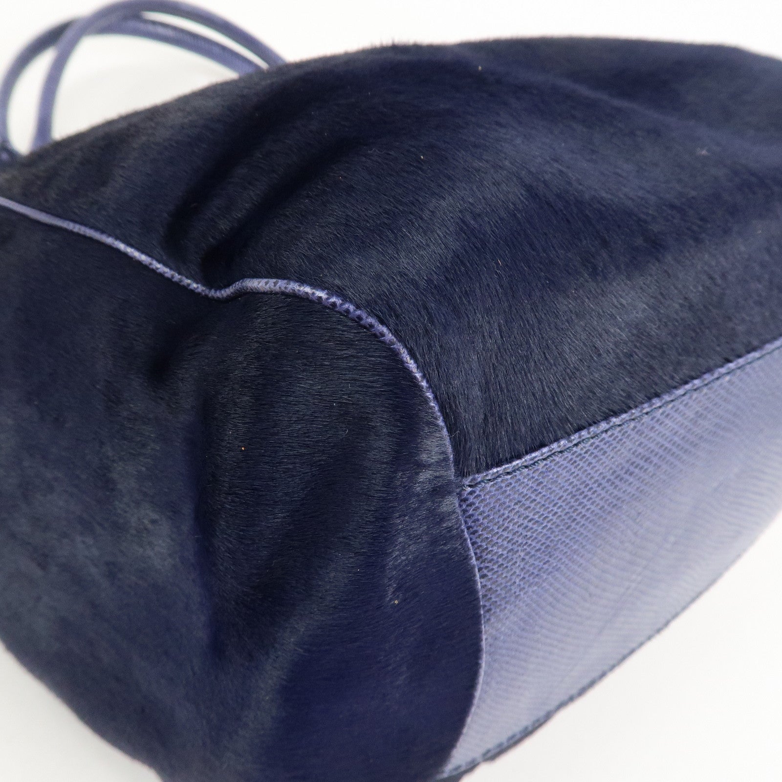 LOEWE Logo Unborn Calf Leather Hand Bag Charm Shoulder Bag Navy