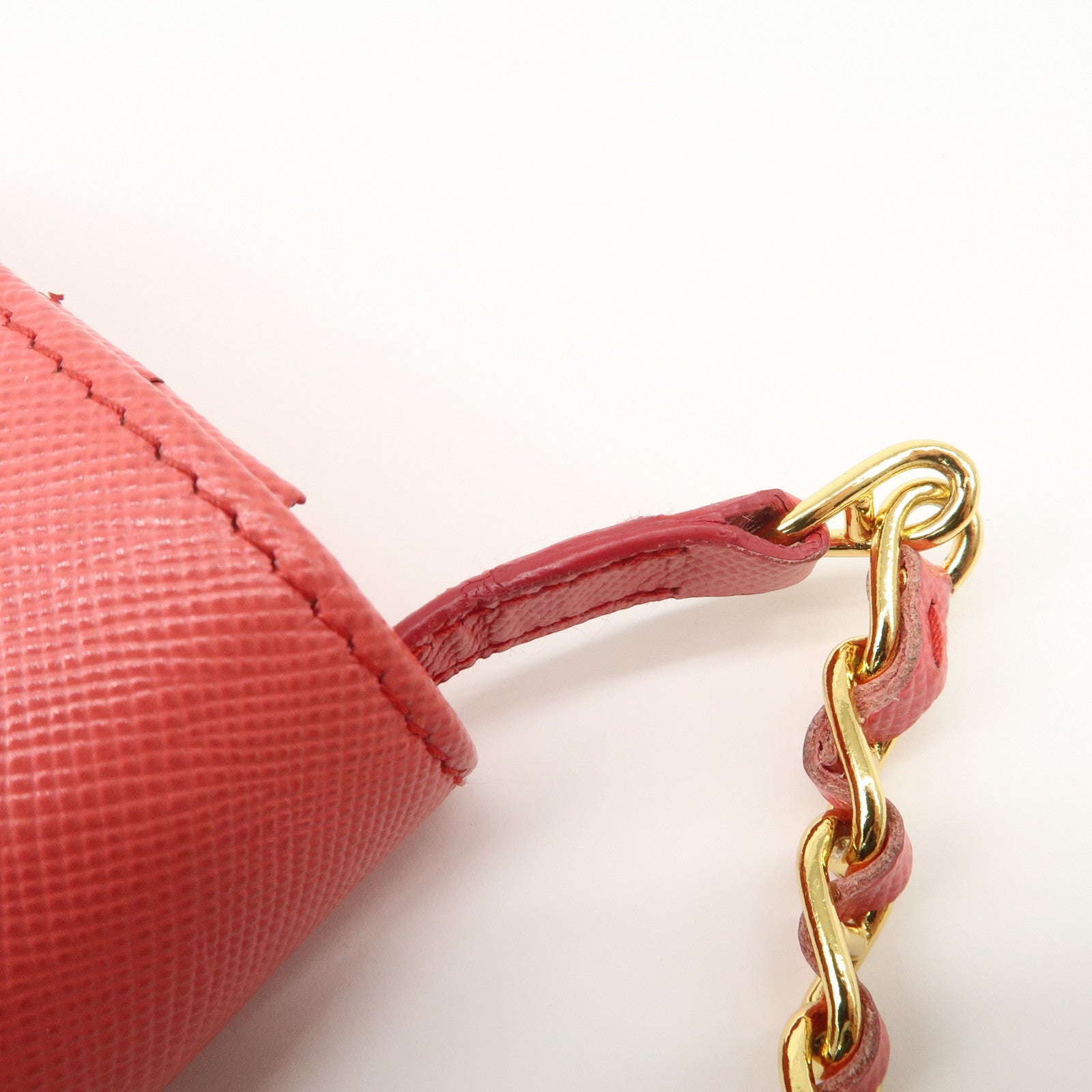 PRADA Saffiano Metal Chain Strap Wallet Shoulder Bag Pink Gold 1M1290 Used
