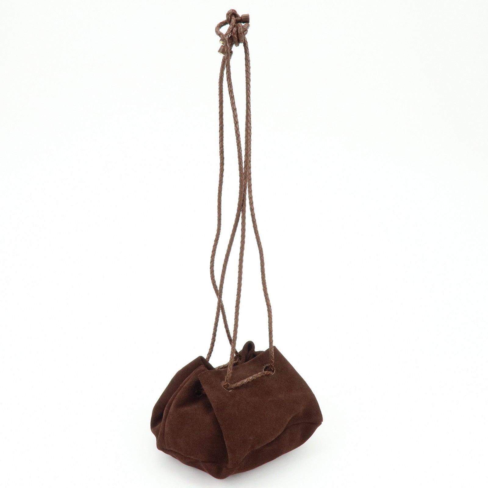 BOTTEGA VENETA Suede Leather Drawstring Shoulder Bag Brown