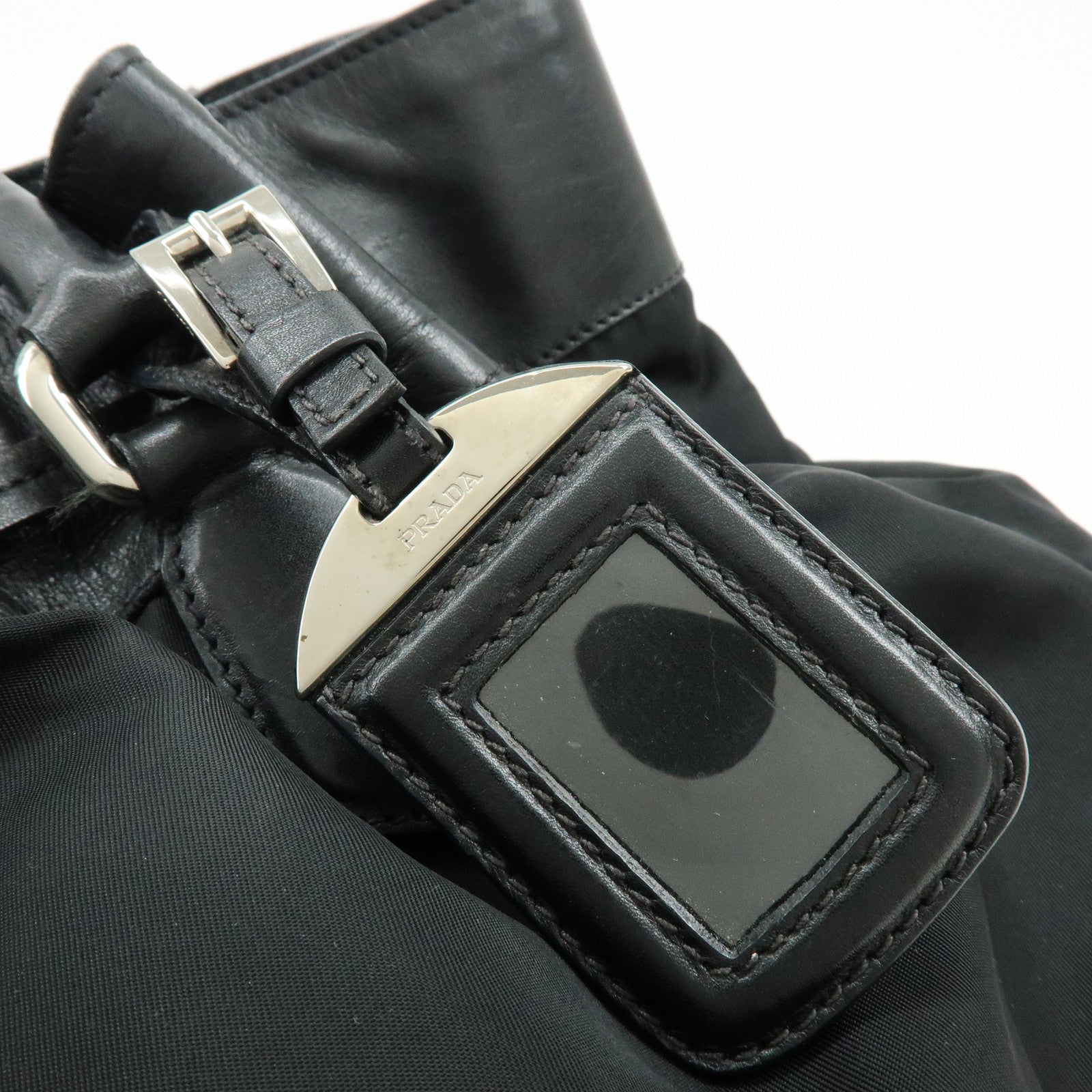 PRADA Triangle Logo Nylon Leather Tote Bag Hand Bag Black BR3616