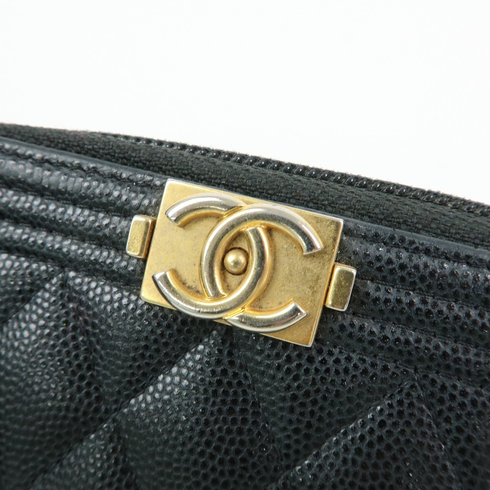 CHANEL Boy Chanel Matelasse Caviarskin Compact Wallet Black A80602