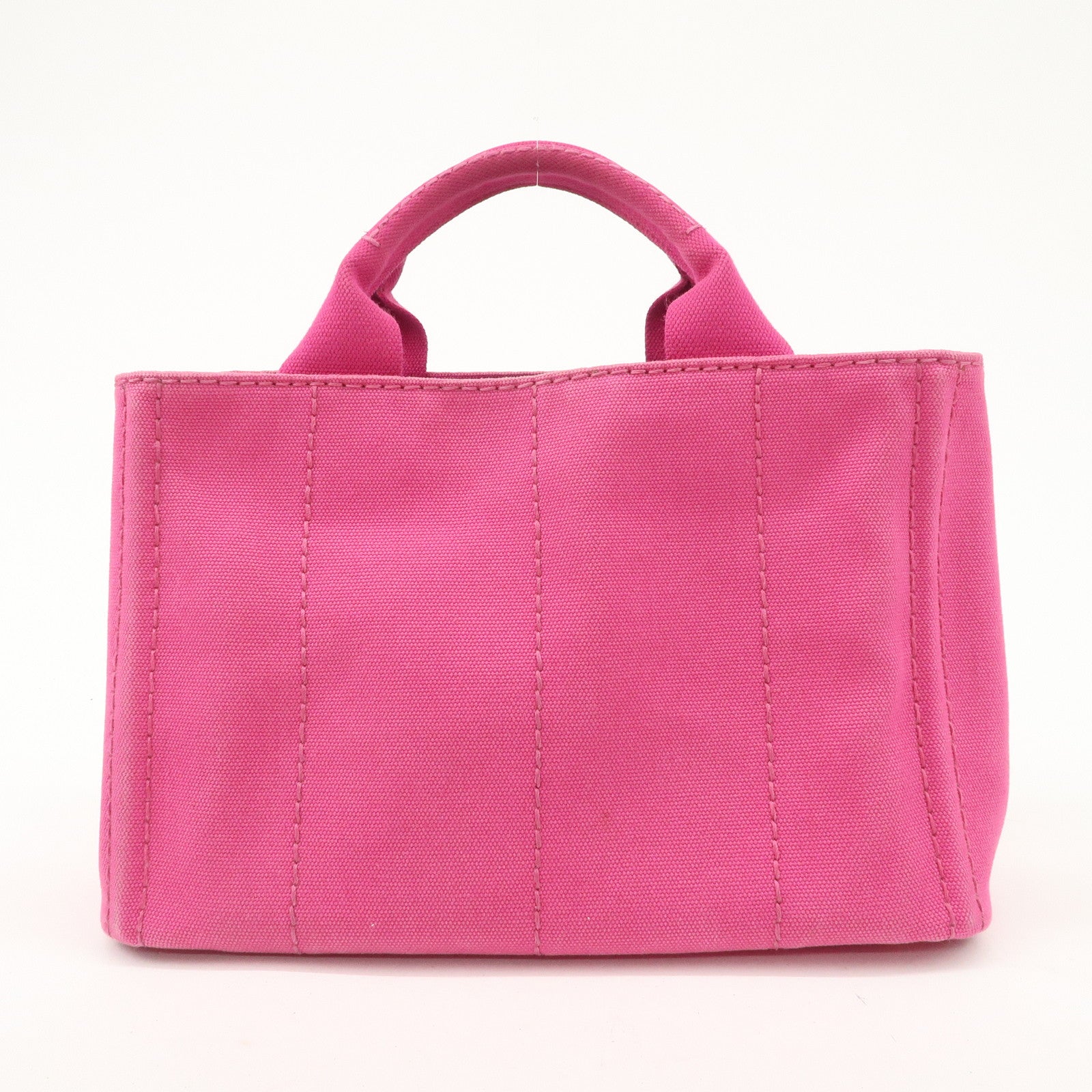 PRADA Logo Canapa Mini Canvas Tote Bag Hand Bag Pink BN2439 Used