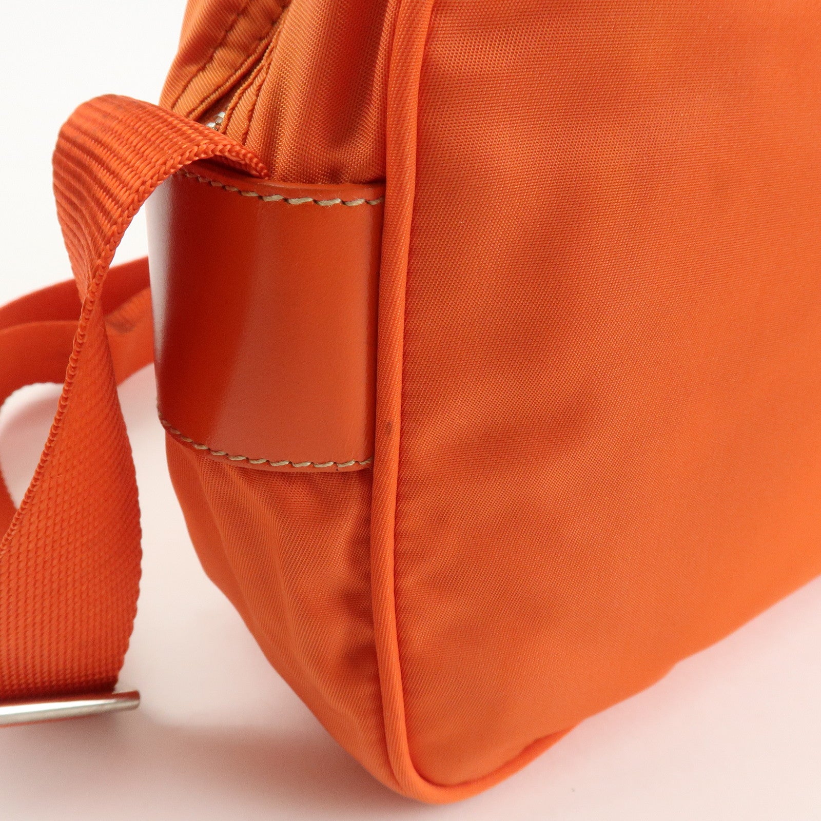 PRADA Triangle Logo Leather Nylon Shoulder Bag Orange Used