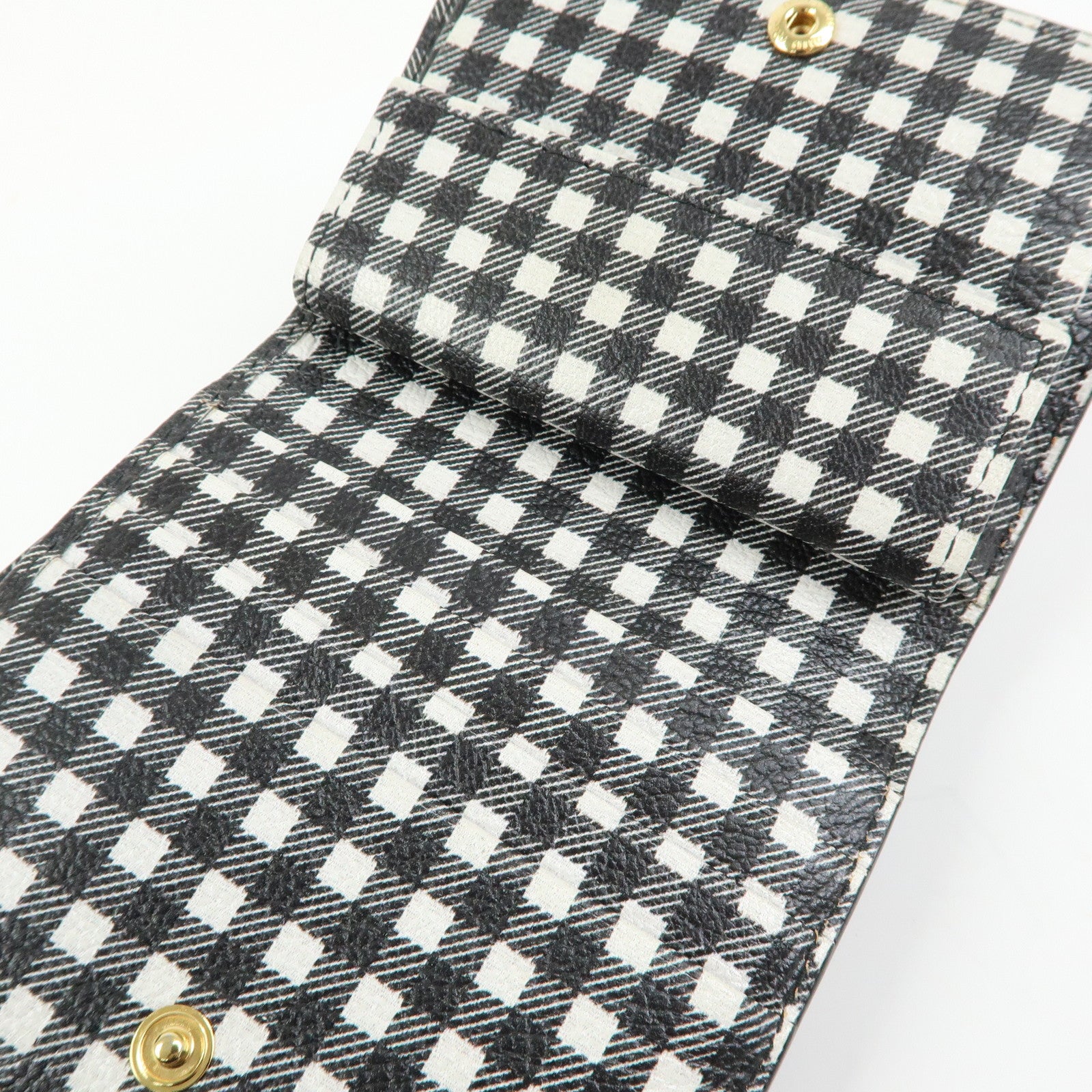 MIU MIU PVC Gingham Bi-fold Compact Wallet Black White 5MV204