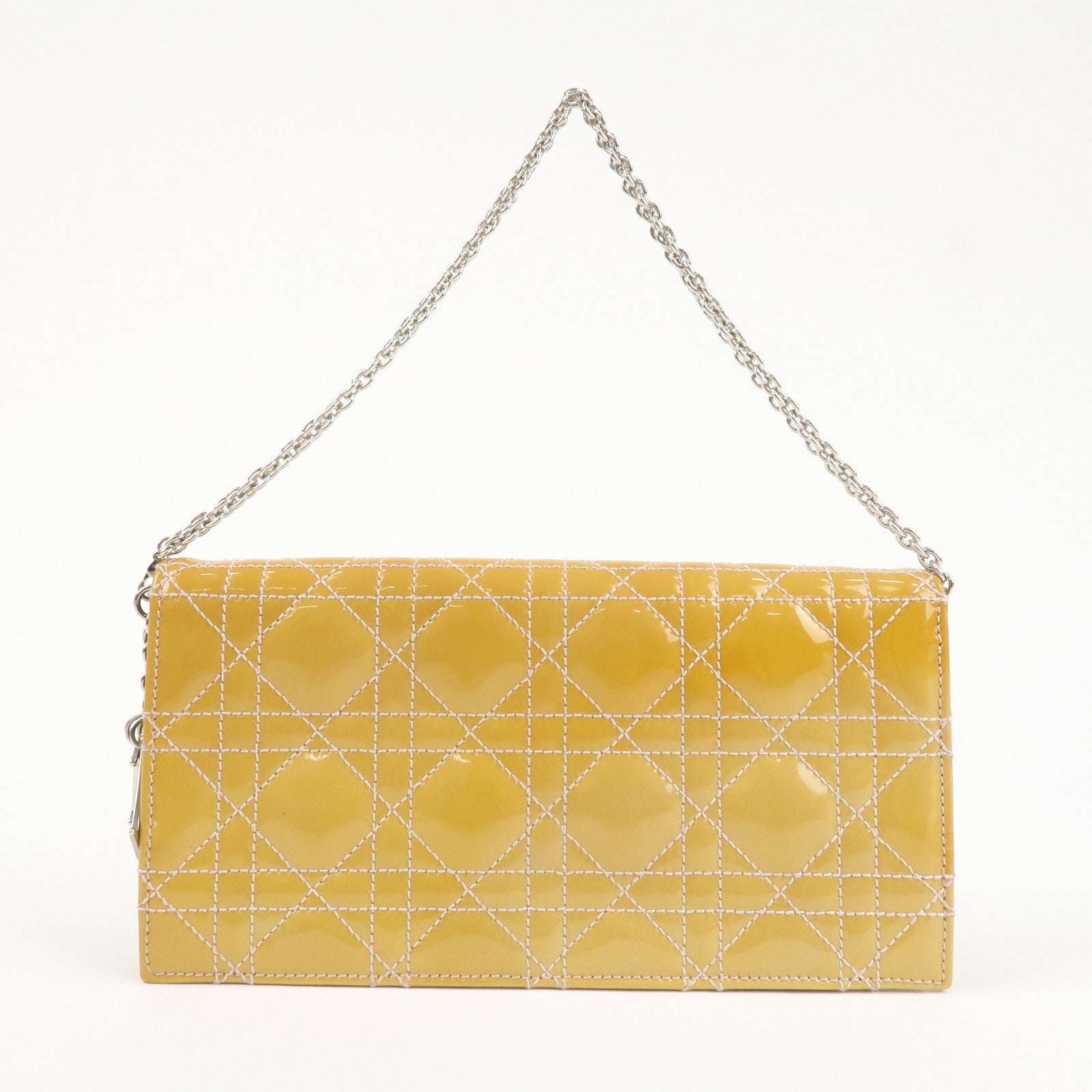 Christian Dior Cannage Patent Leather Chain Shoulder Bag Yellow Used