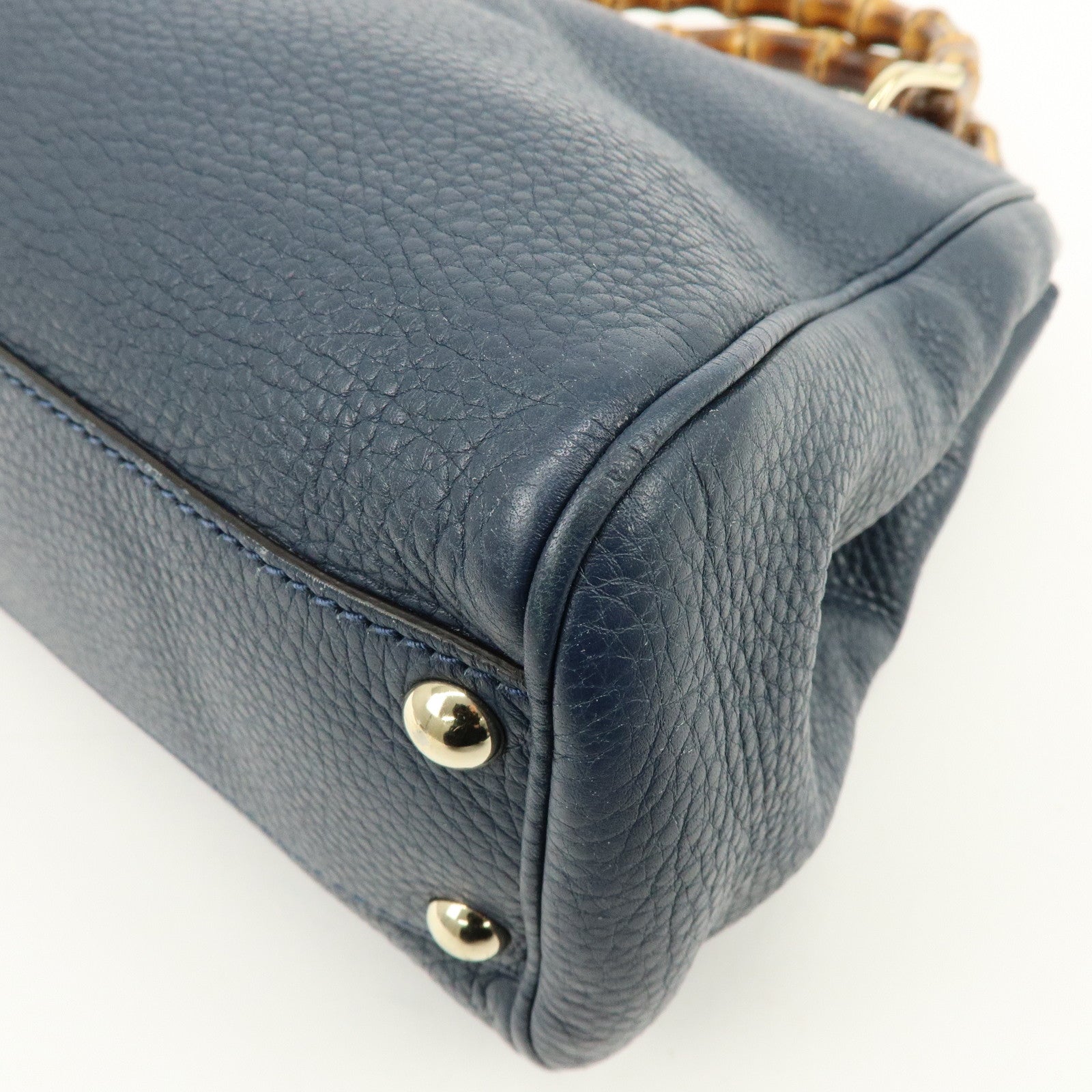 GUCCI Bamboo Leather 2Way Bag Tote Bag Shoulder Bag Blue 336032