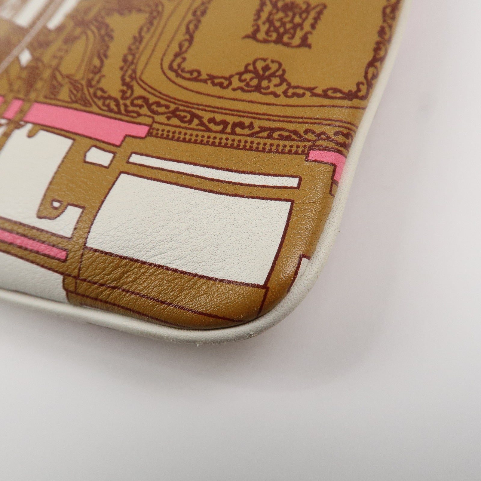 HERMES Carre Calf Skin Pocket Pouch BALADE EN BERLINE Ivory Brown