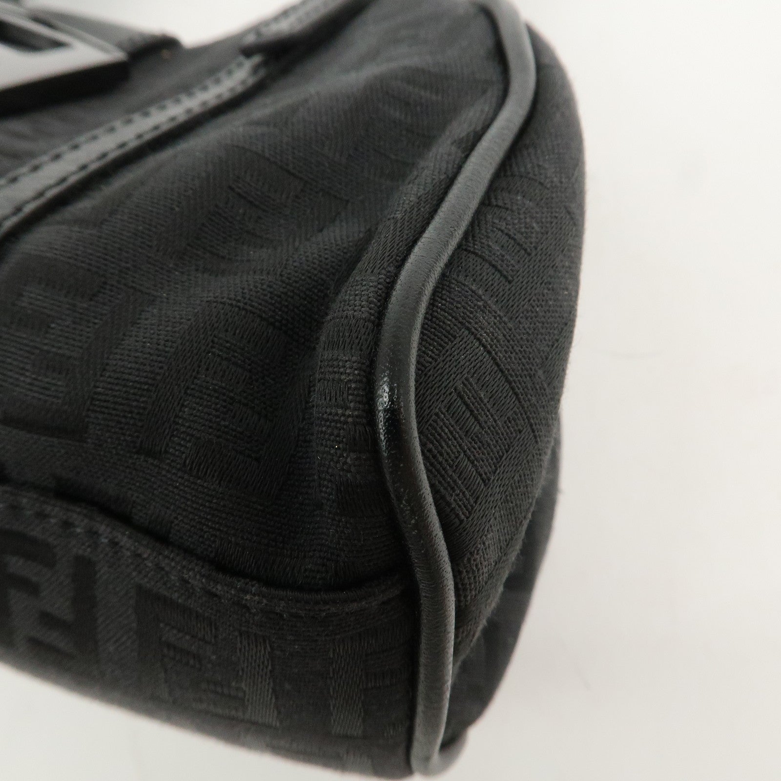 FENDI Zucchino Canvas Leather Hand Bag Shoulder Bag Black 8BR437