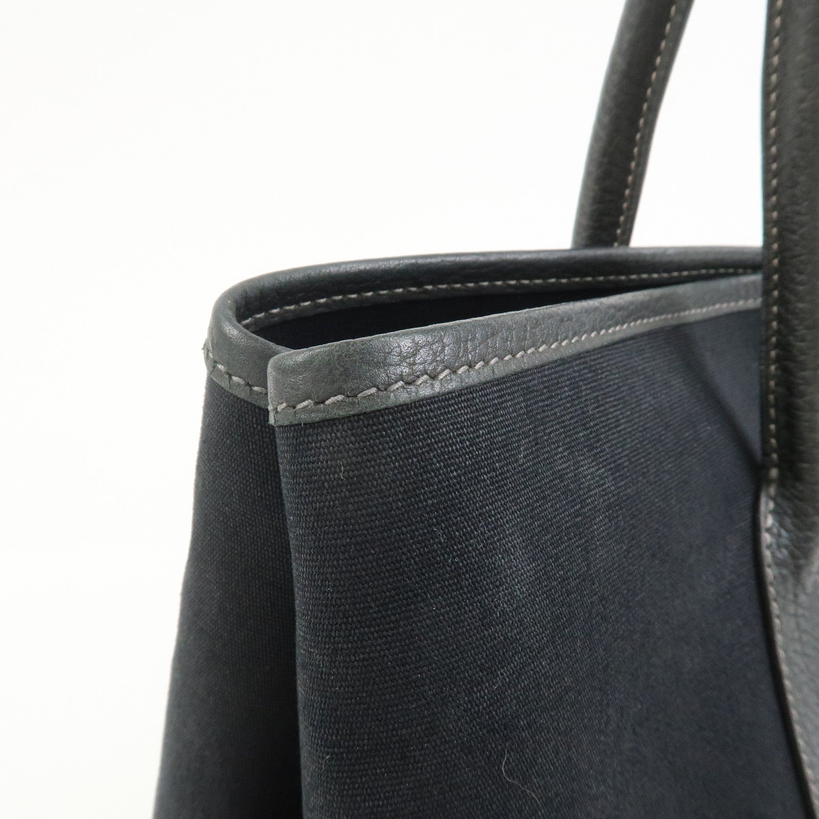 HERMES Garden Party PM Canvas Leather □K Stamped Tote Bag Black