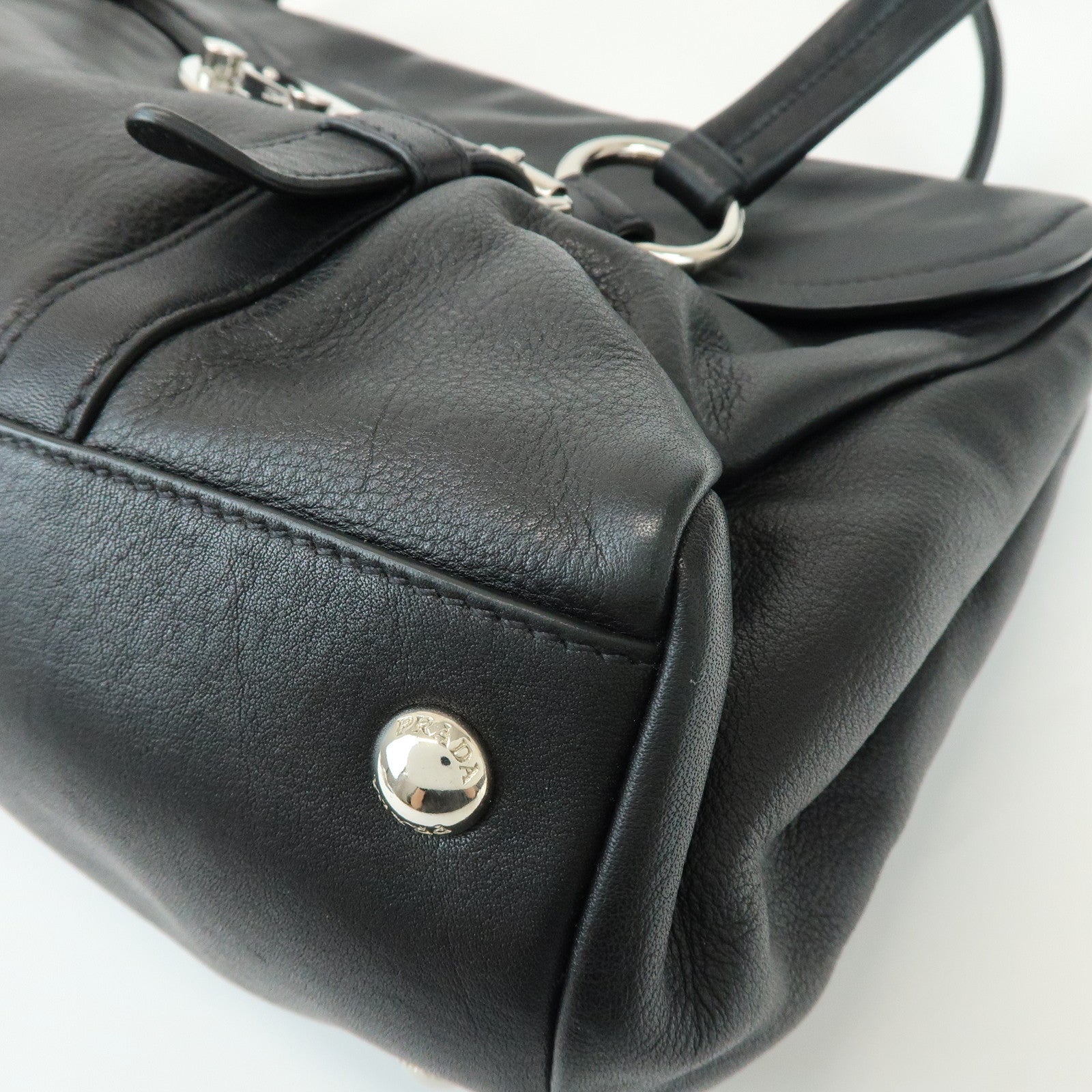 PRADA Calf Leather Shoulder Bag Black BR4479