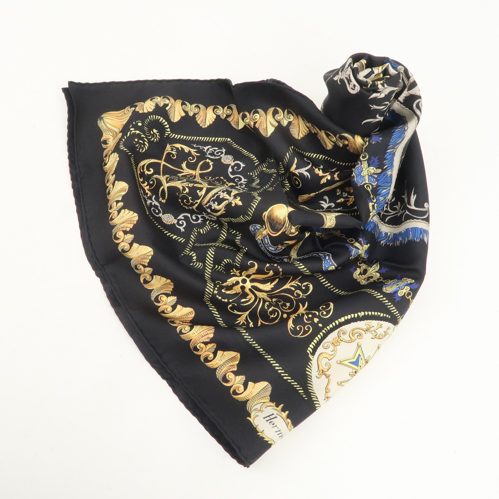 HERMES Carre 90 Silk 100% Scarf LVDOVICVS MAGNVS Black Yellow