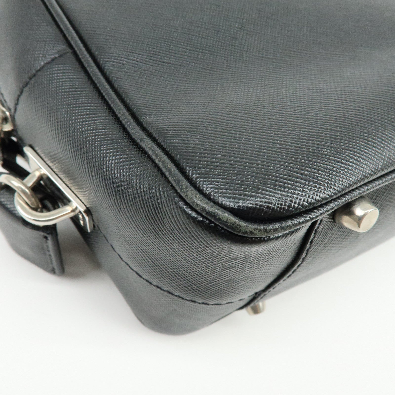PRADA Triangle Logo Saffiano Leather Hand Bag Shoulder Bag Black