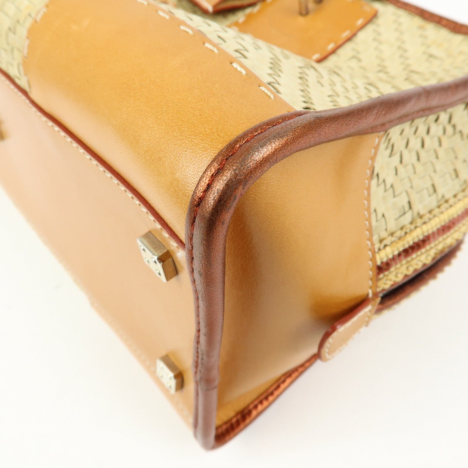 LOEWE Anagram Amazona 28 Raffia Leather Hand Bag Beige Camel