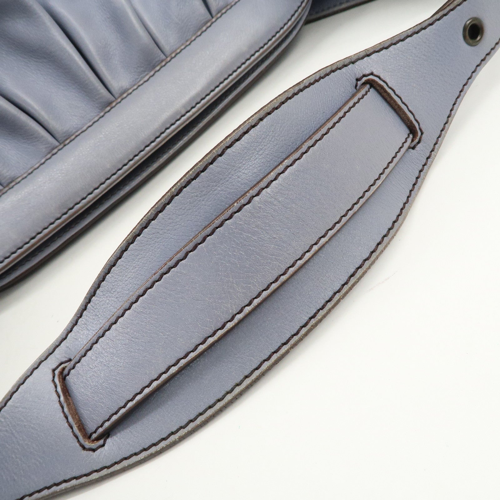 FENDI Leather Shoulder Bag Hand Bag Blue Gold HDW Used