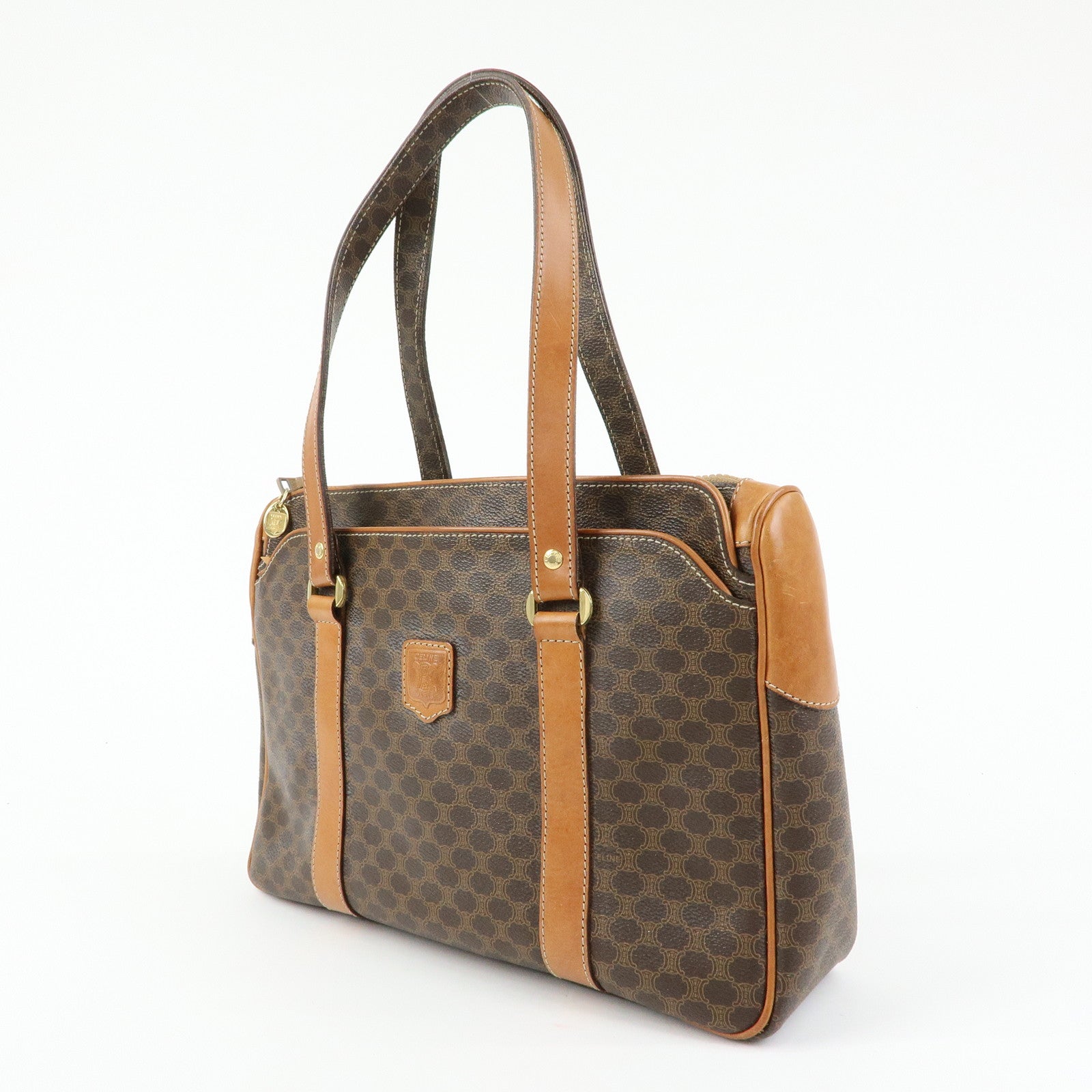 CELINE Macadam PVC Leather Tote Bag Shoulder Bag Hand Bag Brown