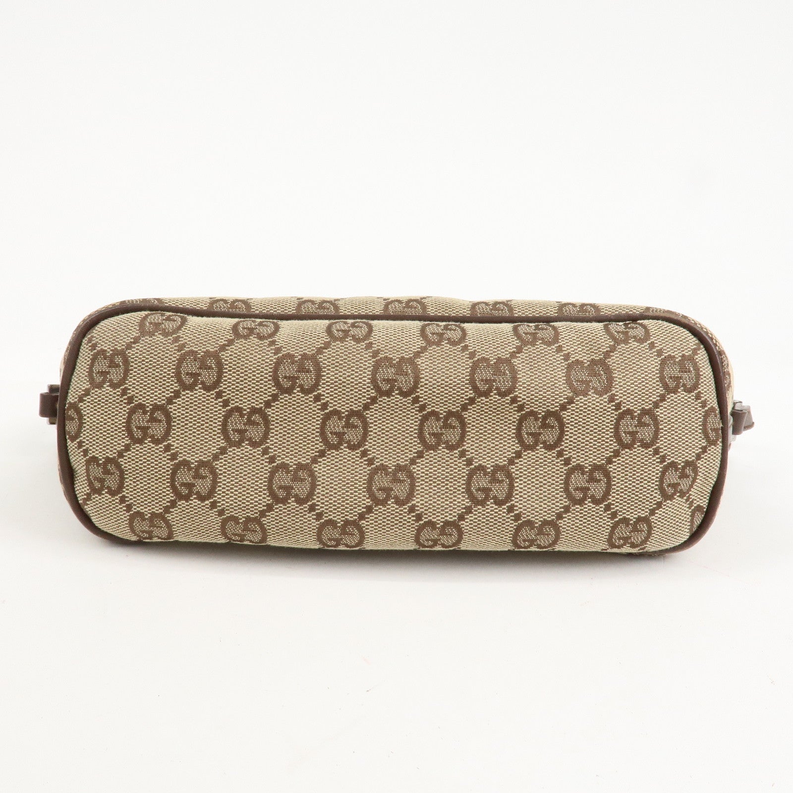 GUCCI GG Canvas Leather Bag Hand Bag Pouch Beige Brown 07198 Used