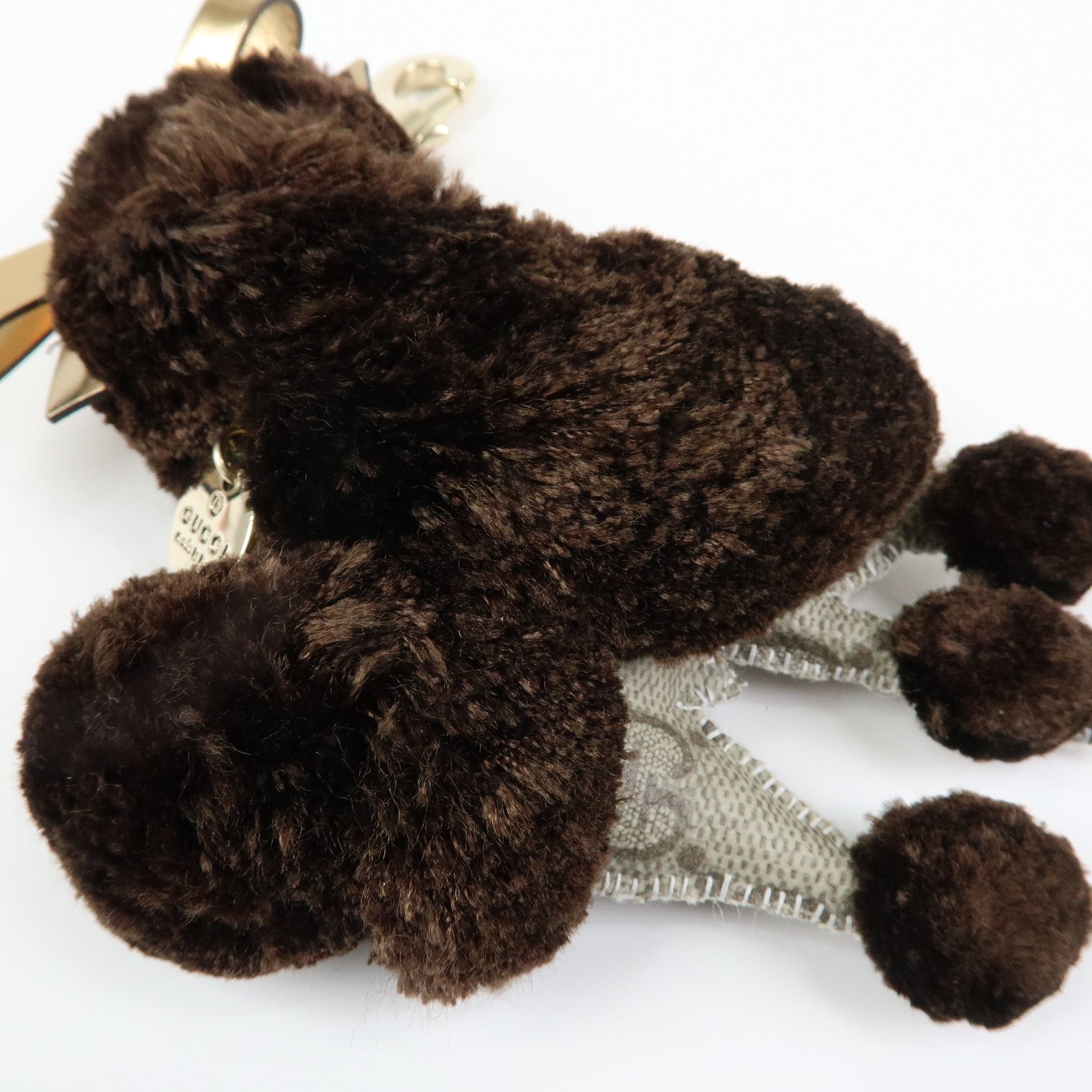 GUCCI Gucciori GG Supreme Leather Lulu Toy Poodle Bag Charm Brown