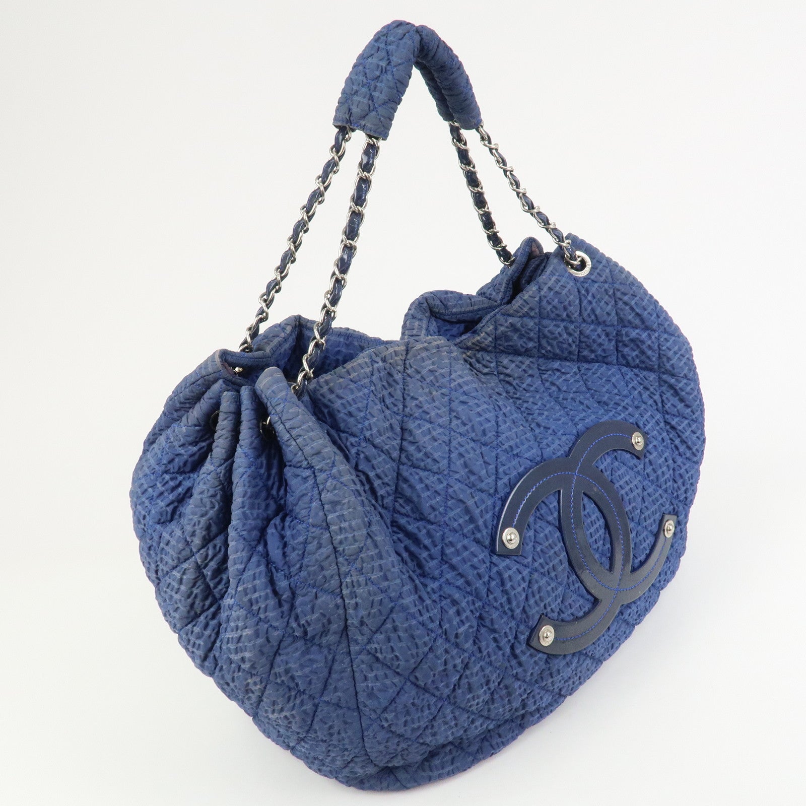 CHANEL Matelasse COCO Mark Nylon Patent Leather Shoulder Bag Blue