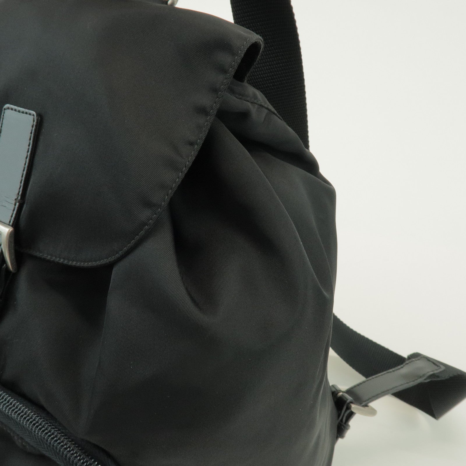 PRADA Triangle Logo Nylon Leather Backpack Rucksack Black B4650F