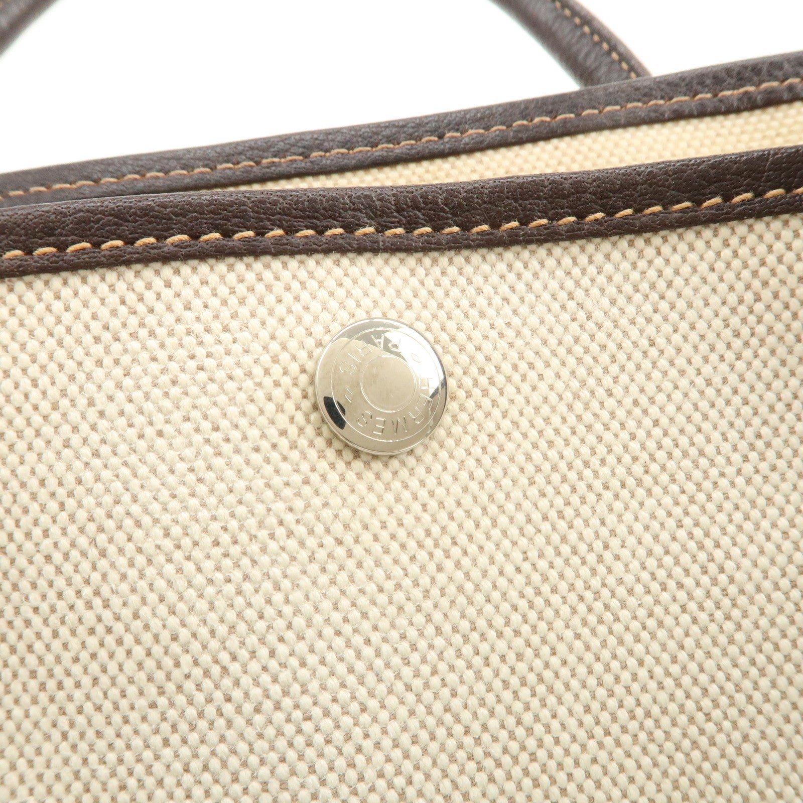 HERMES Garden Party Toile H Leather Tote Bag Hand Bag Natural