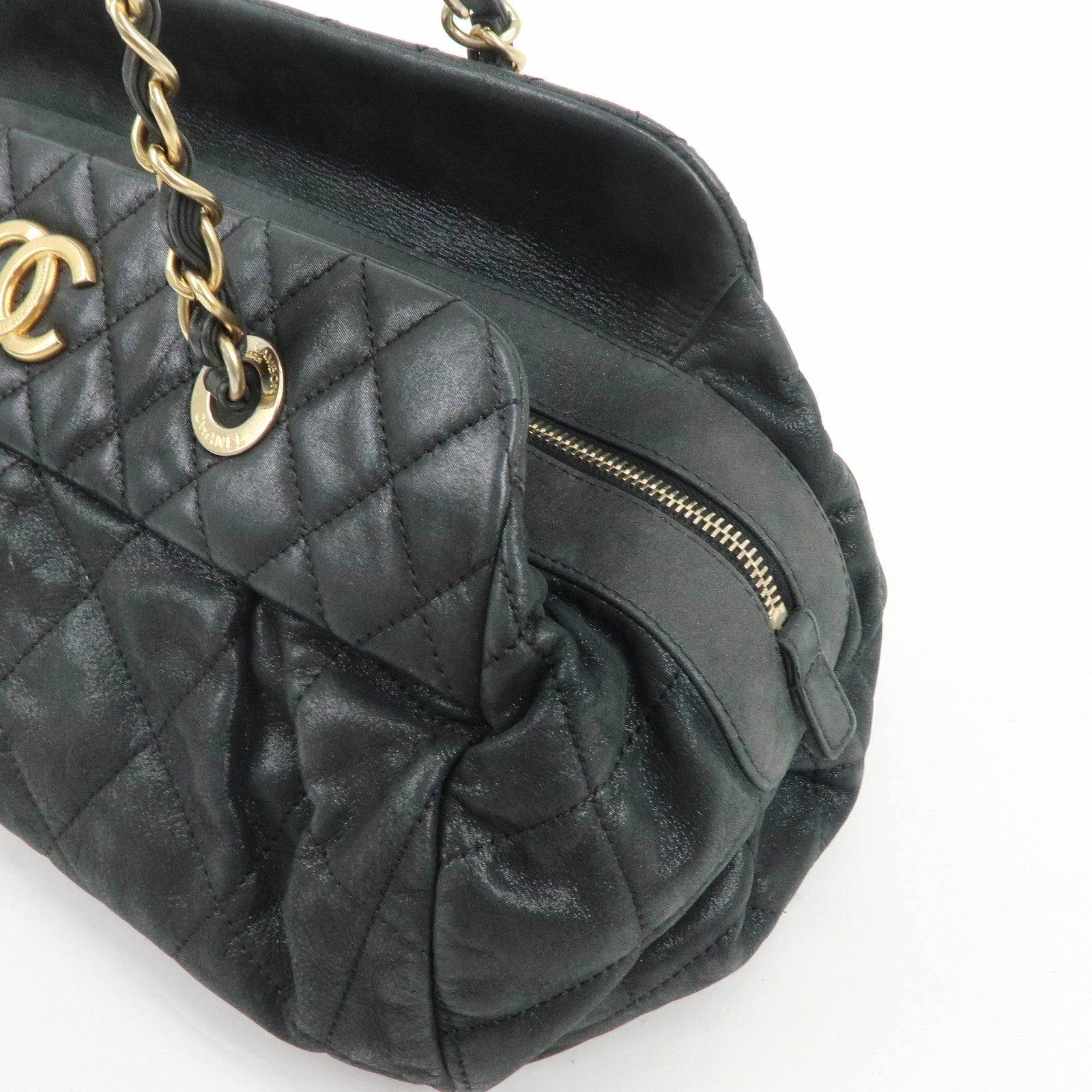 CHANEL Matelasse COCO Mark Lamb Skin Shoulder Bag Black A50475