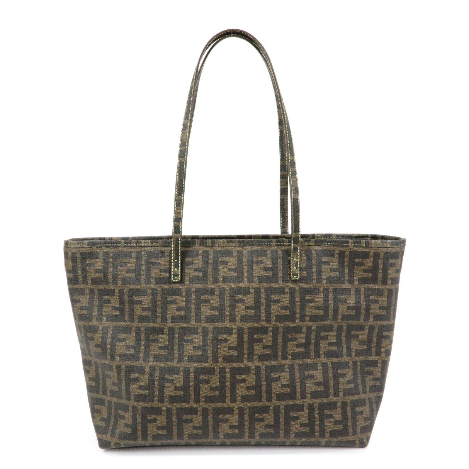 FENDI Zucca PVC Tote Bag Hand Bag Brown Light Green Stich 8BH198