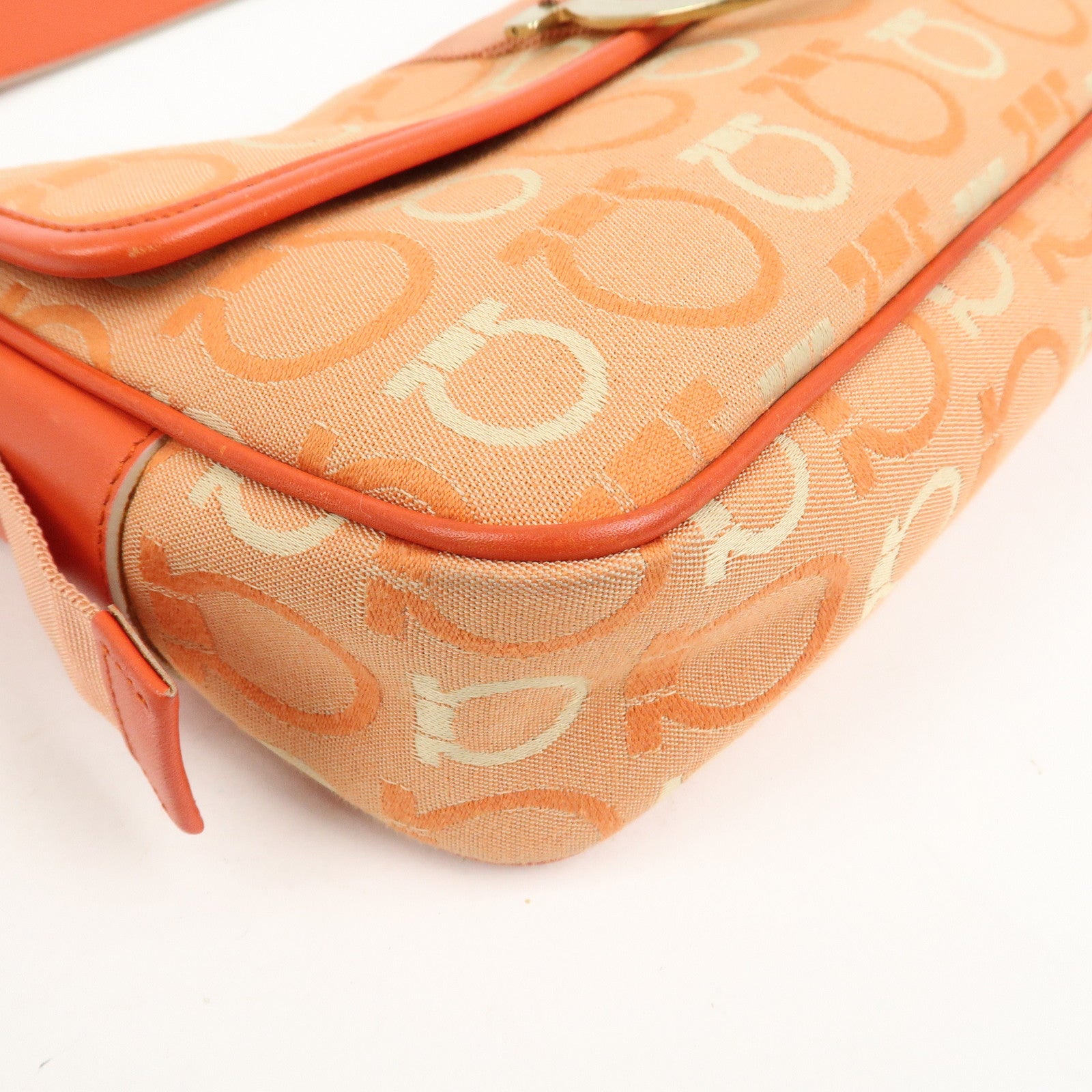 Ferragamo Gancini Canvas Leather Shoulder Bag Orange