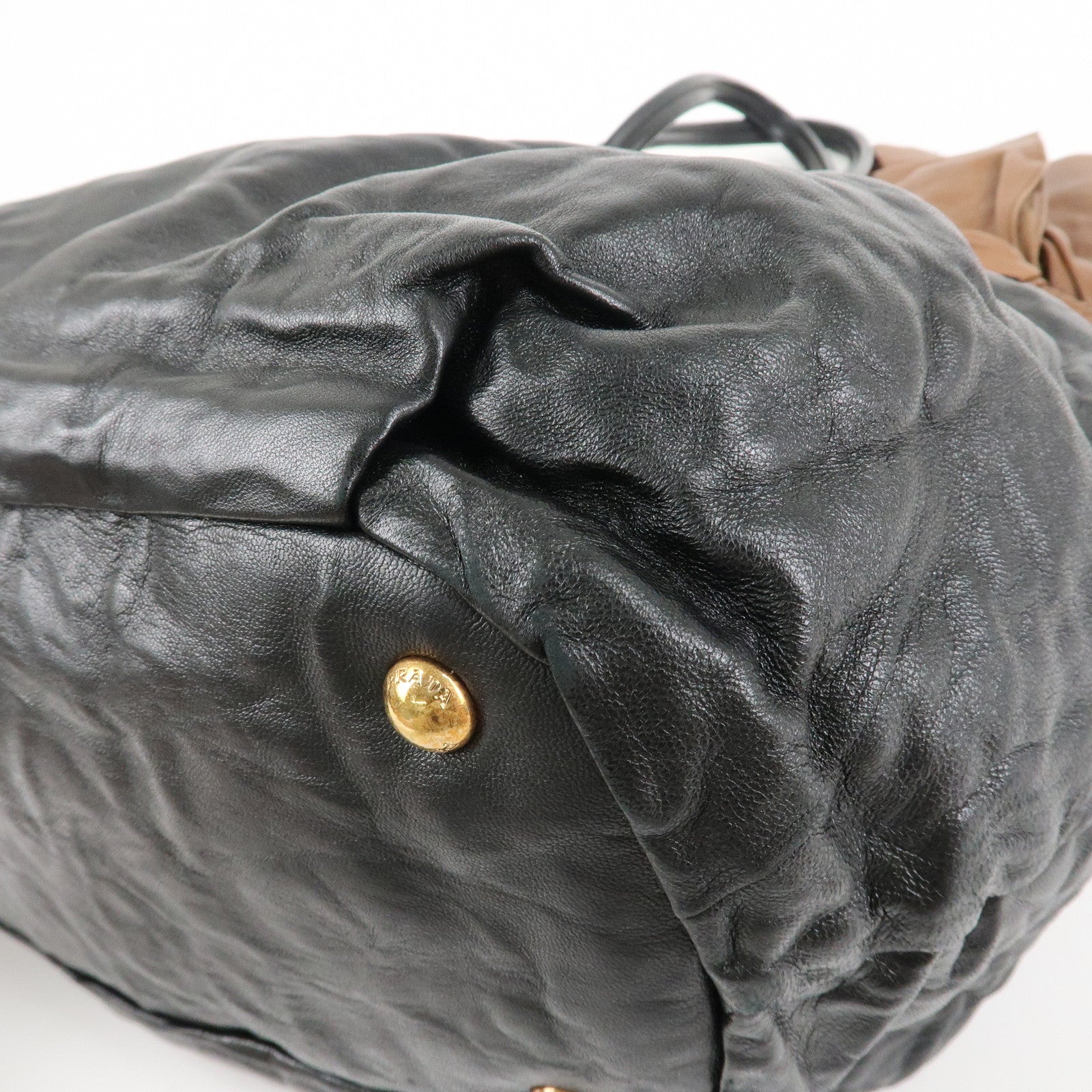 PRADA Leather Ribbon Shoulder Bag Hand Bag Black Brown Used