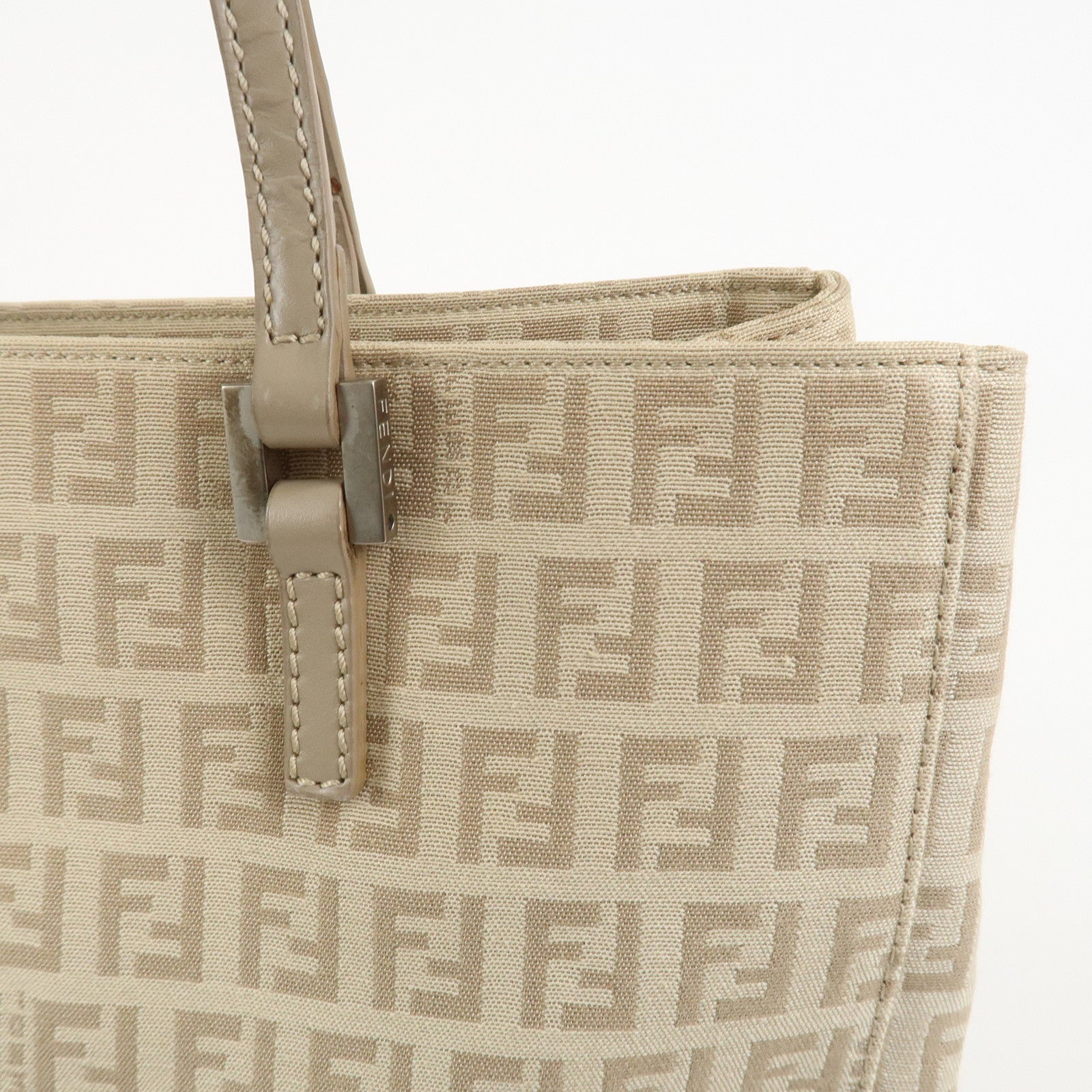 FENDI Zucchino Canvas Leather Tote Bag Hand Bag Beige 8BH072